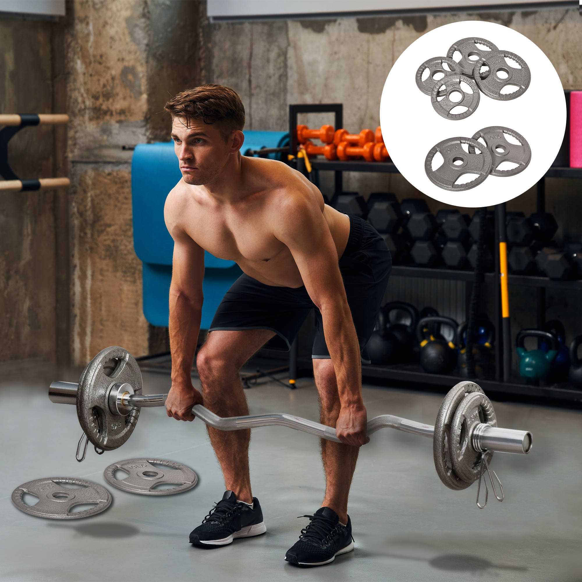 Set of 6 Cast Iron Olympic Weight for 2"/5cm Hole Dumbbell Handle Bar 35kg Dumbbell Plates Barbell Weight 2 x 5kg, 2 x 2.5kg, 2 x 10kg - Image 2