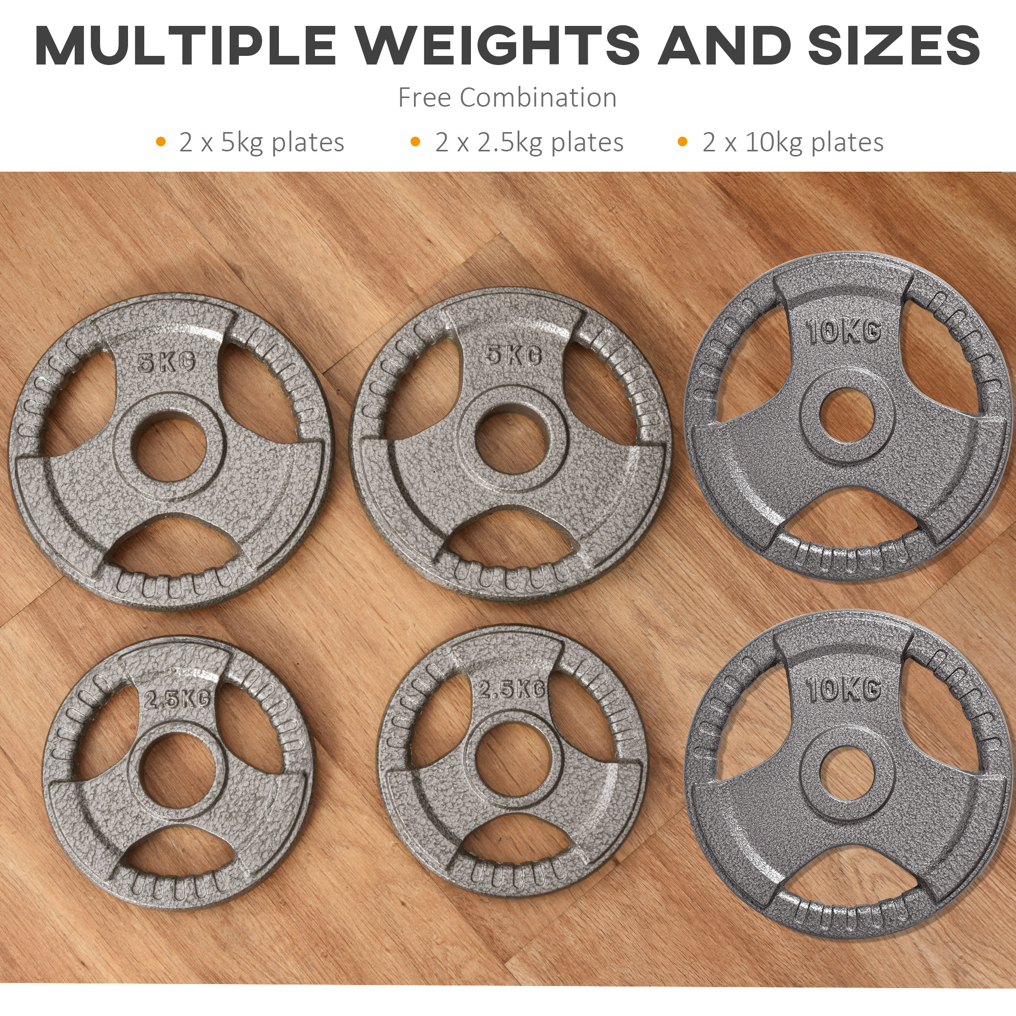 Set of 6 Cast Iron Olympic Weight for 2"/5cm Hole Dumbbell Handle Bar 35kg Dumbbell Plates Barbell Weight 2 x 5kg, 2 x 2.5kg, 2 x 10kg - Image 6