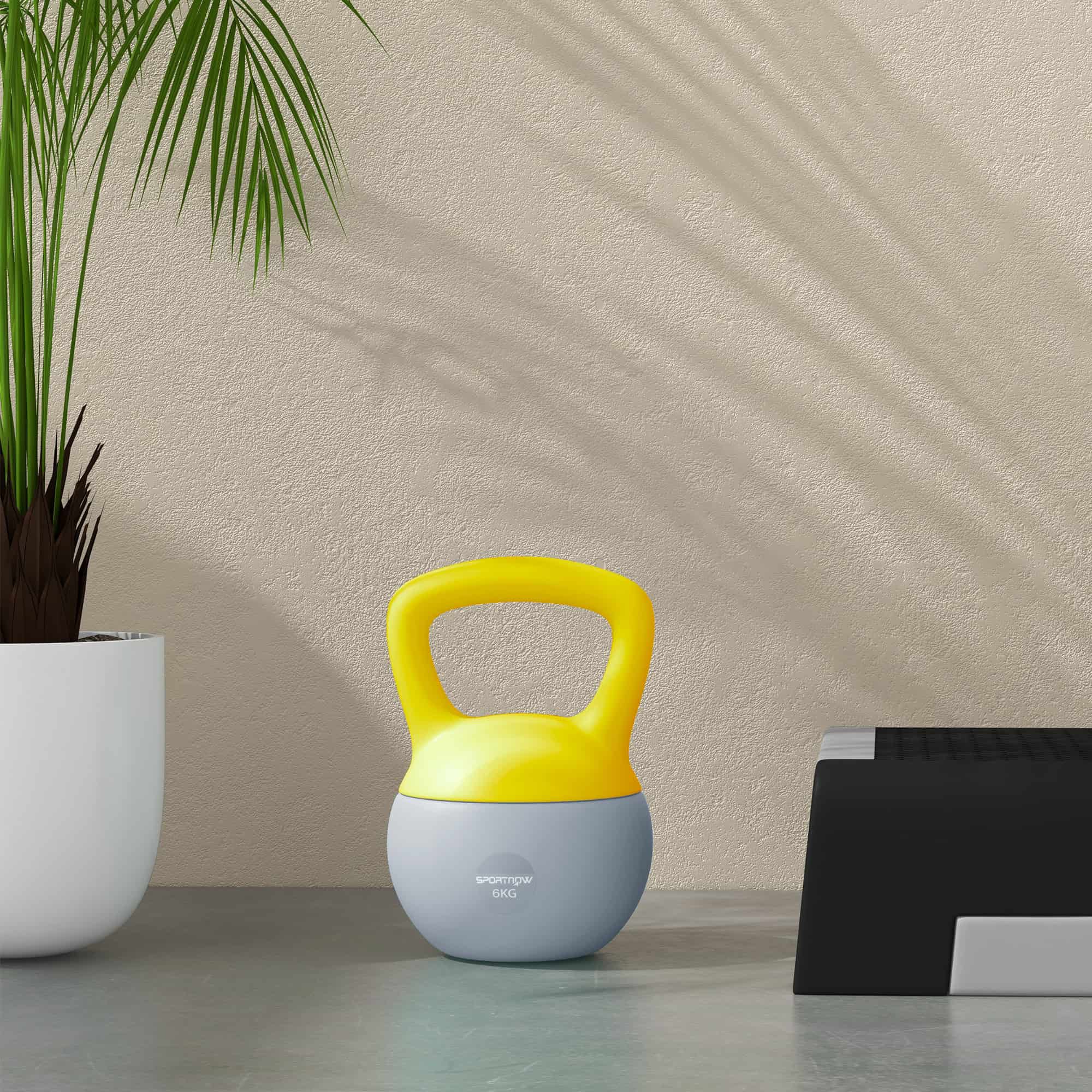 Soft Kettlebell, 6kg Kettle Bell with Non-Slip Handle for Home Gym Weight Lifting and Strength Training, Yellow and Grey - Image 7