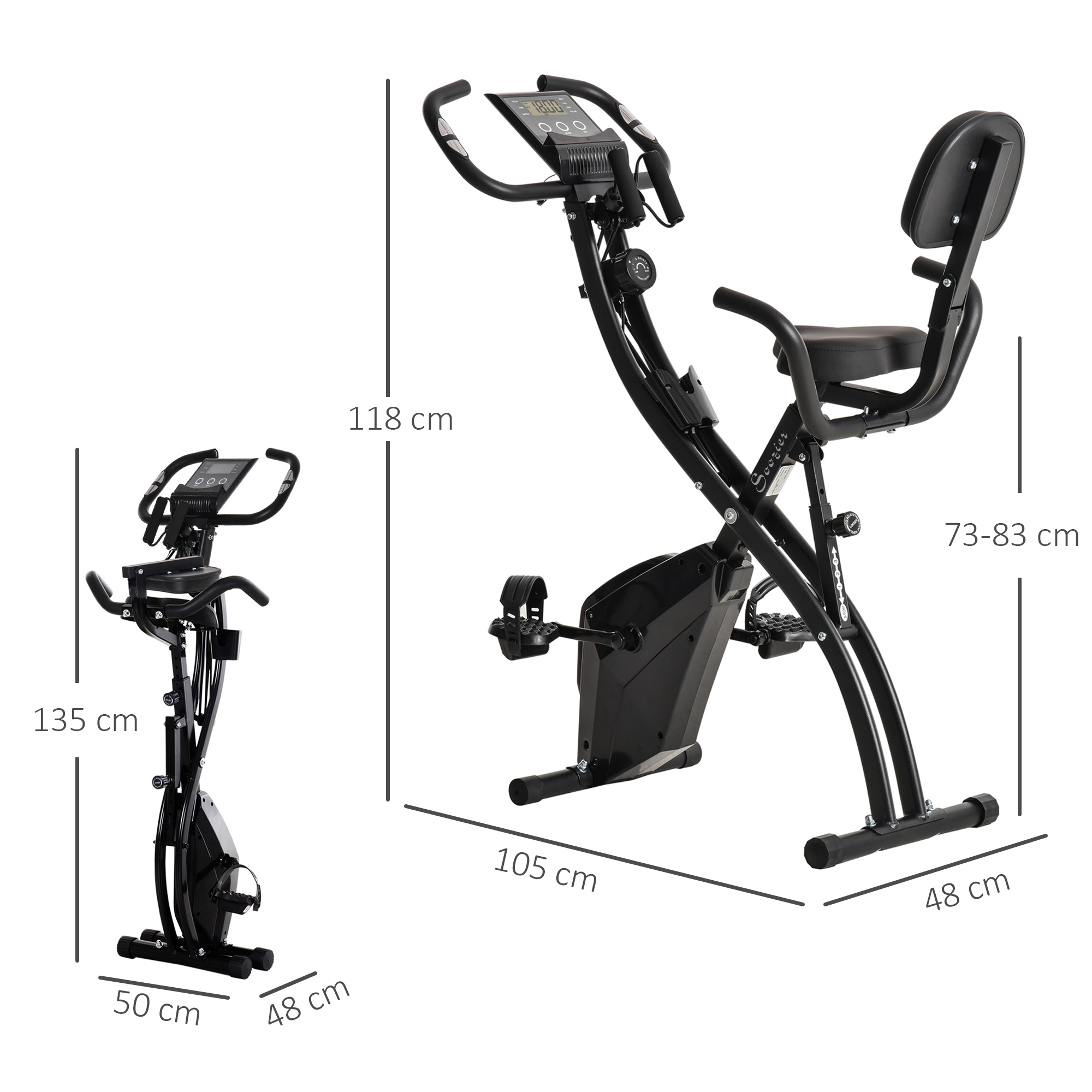 Soozier Folding Exercise Bike - 8-Level Magnetic Resistance, Adjustable Seat, LCD Monitor, Grey