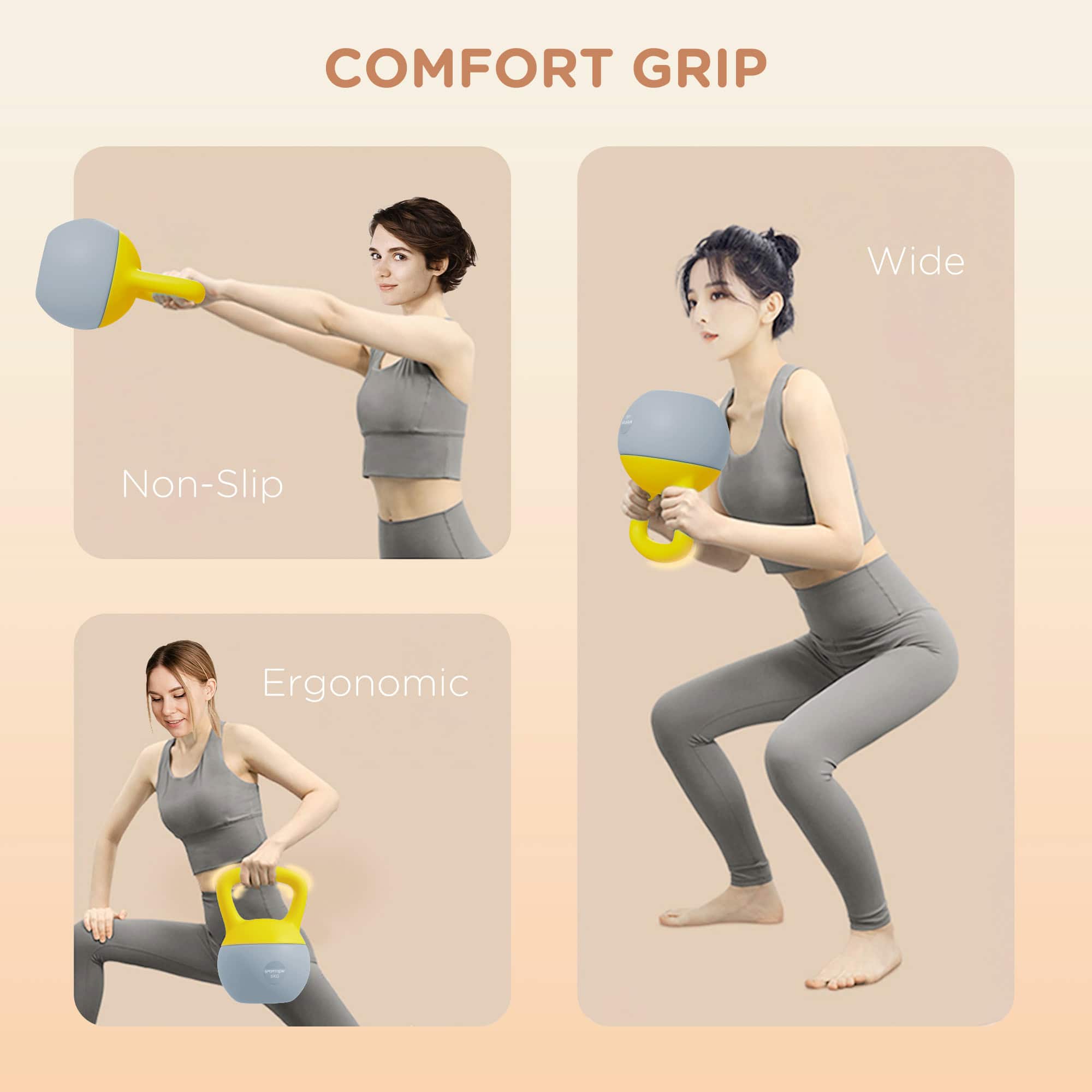 Soft Kettlebell, 6kg Kettle Bell with Non-Slip Handle for Home Gym Weight Lifting and Strength Training, Yellow and Grey - Image 5