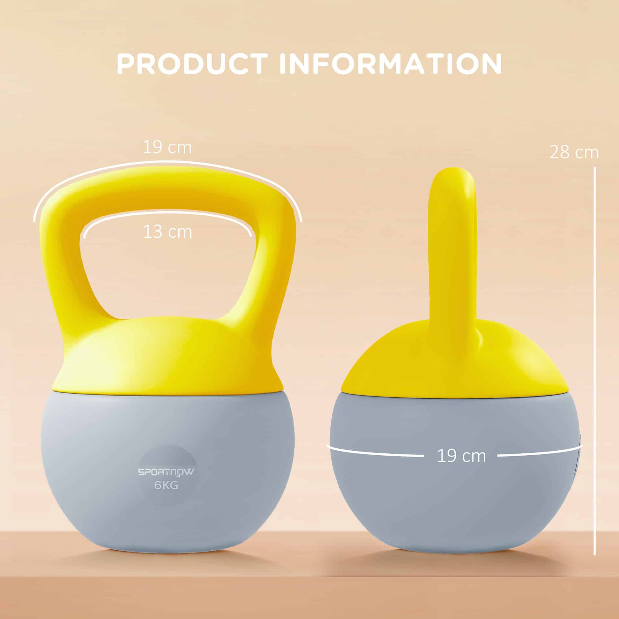 Soft Kettlebell, 6kg Kettle Bell with Non-Slip Handle for Home Gym Weight Lifting and Strength Training, Yellow and Grey - Image 3