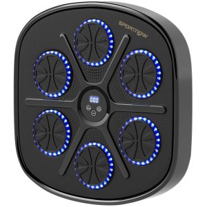 Music Boxing Machine, Smart Bluetooth Boxing Machine Wall Mounted with 9 Speeds & Modes, LED Lights and Gloves, Punching Pad for Adults, Black
