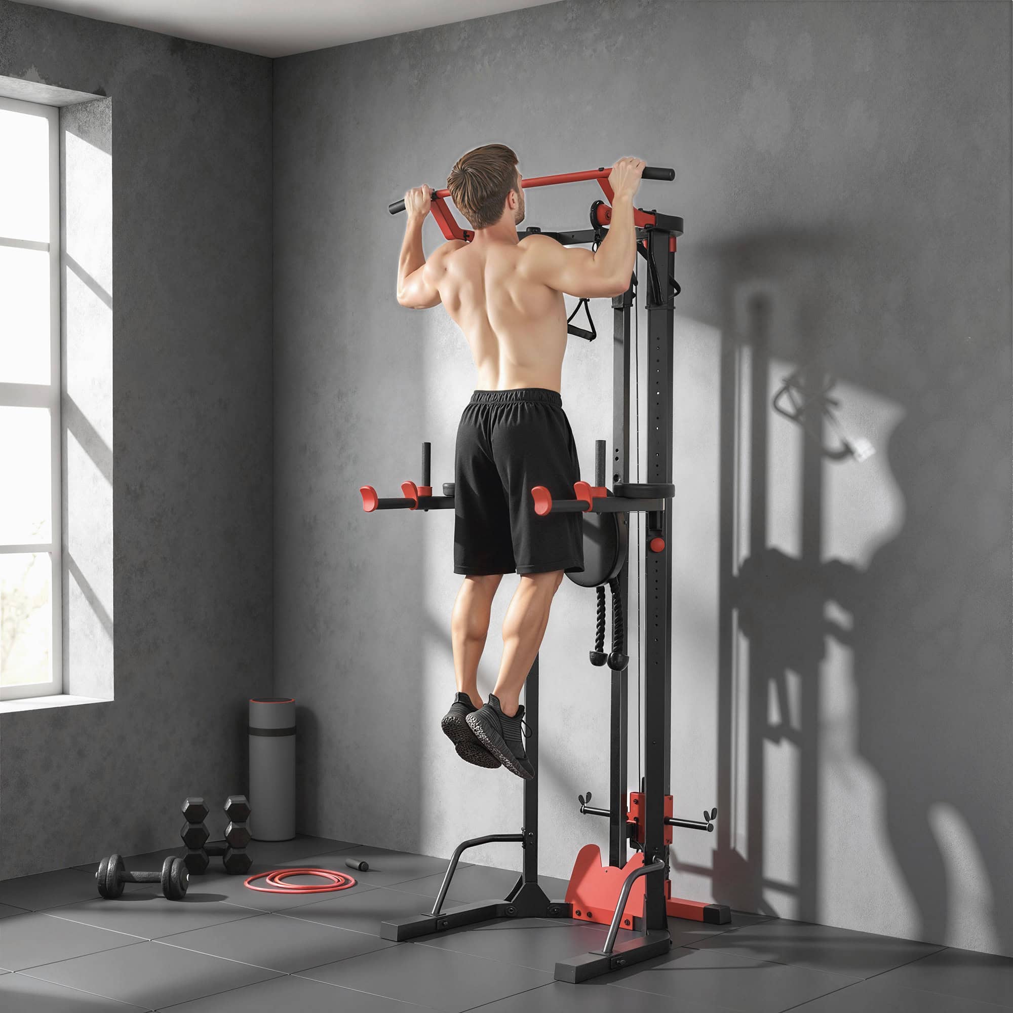 Power Tower with Lat Pull Down Machine, Pull Up Bar, Dip Station, Adjustable Height Power Pack for Home Gym - Image 2