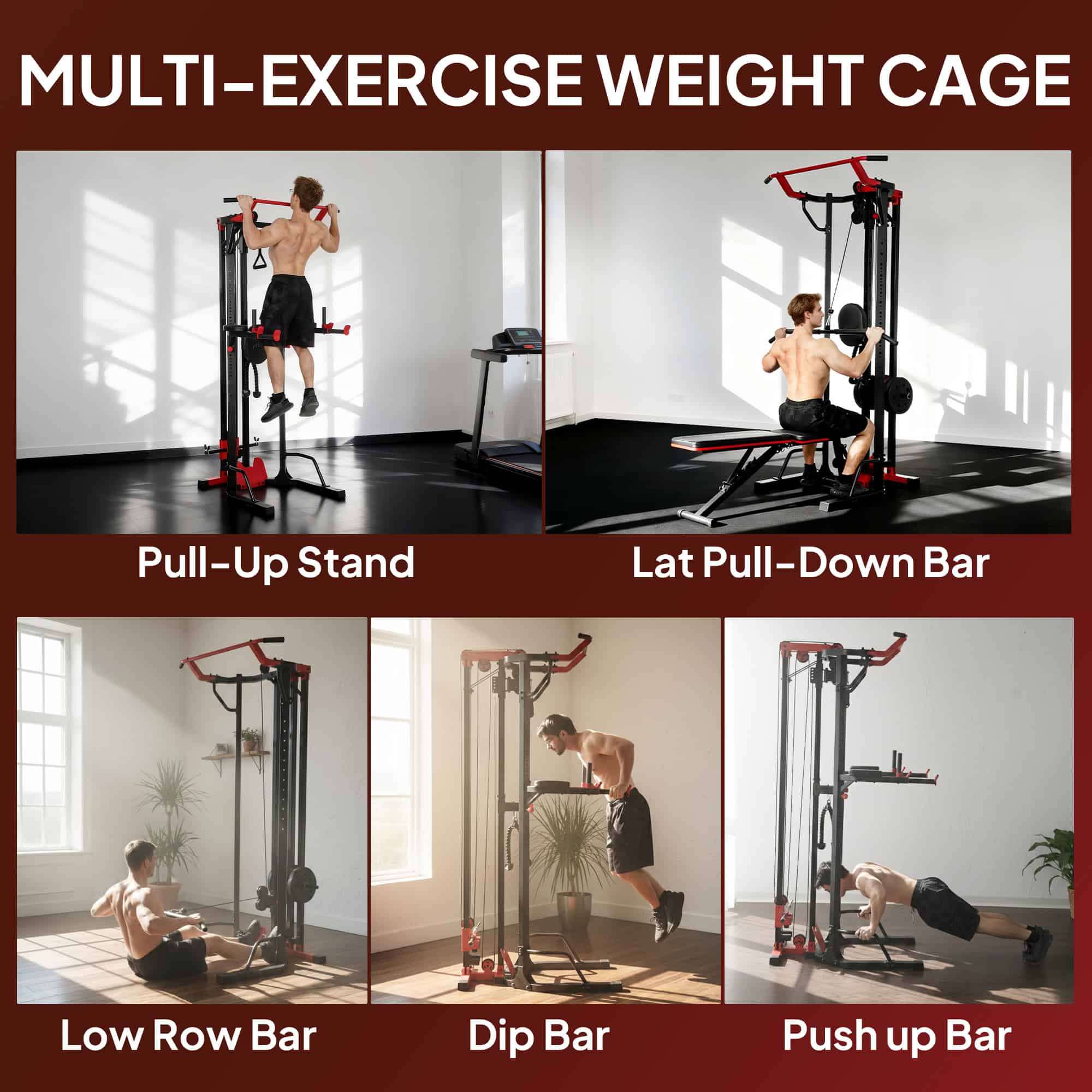 Power Tower with Lat Pull Down Machine, Pull Up Bar, Dip Station, Adjustable Height Power Pack for Home Gym - Image 4