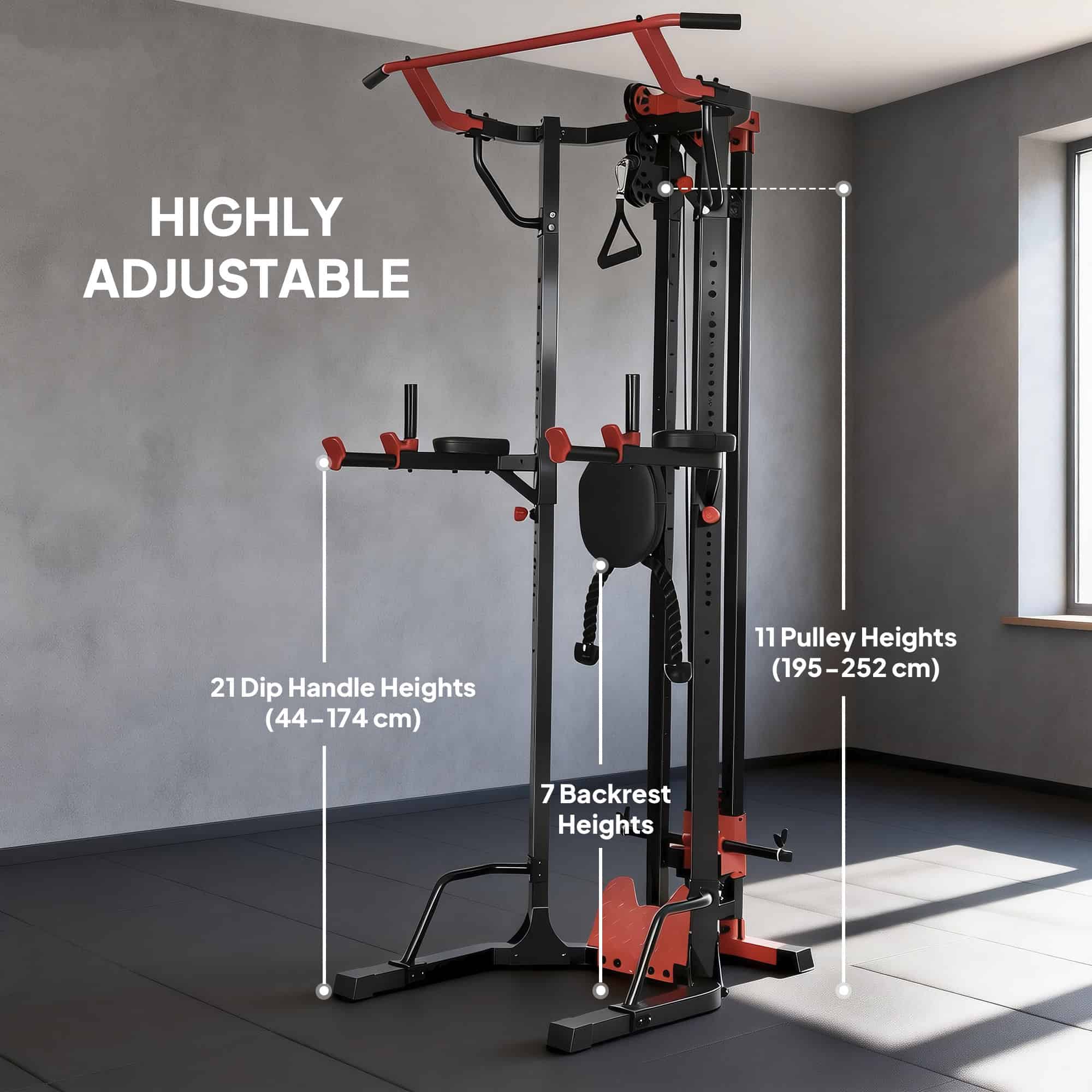 Power Tower with Lat Pull Down Machine, Pull Up Bar, Dip Station, Adjustable Height Power Pack for Home Gym - Image 6