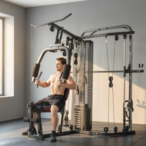 Alternative view of Home Multi Gym Smith Machine with 65kg Weight Stack, Cable Pulley System, Chest Station, Preacher Pad & Leg Developer