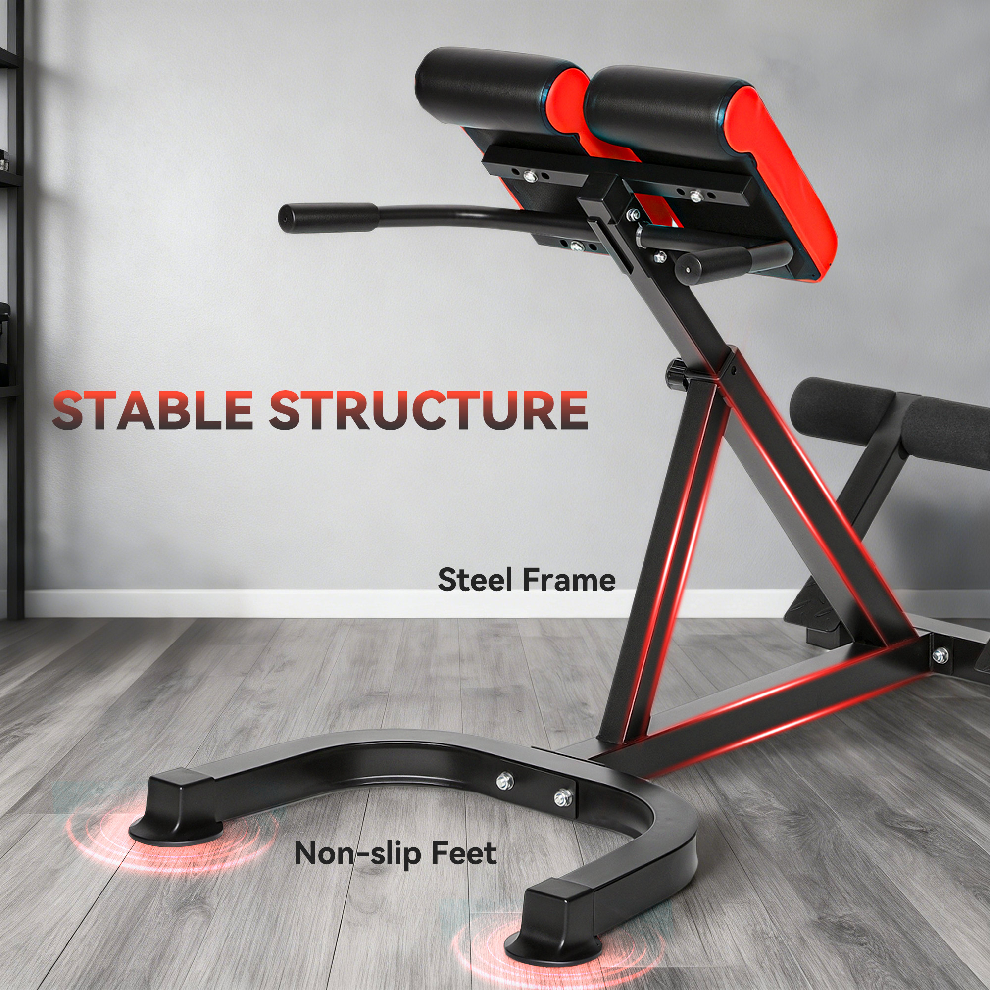45-Degree Hyperextension Roman Chair, 5-Level Adjustable Back Extension Bench, Heavy-Duty Home Gym Equipment, Red - Image 5