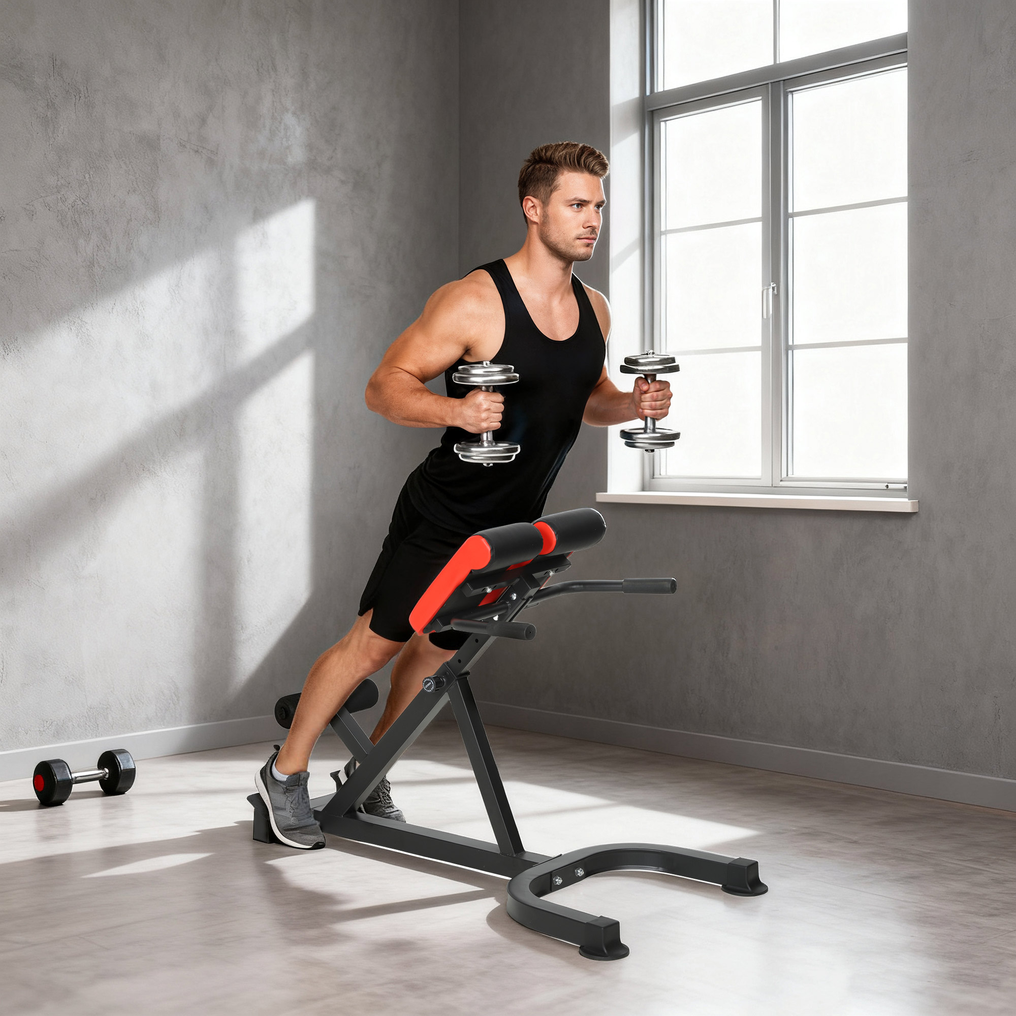 45-Degree Hyperextension Roman Chair, 5-Level Adjustable Back Extension Bench, Heavy-Duty Home Gym Equipment, Red - Image 2