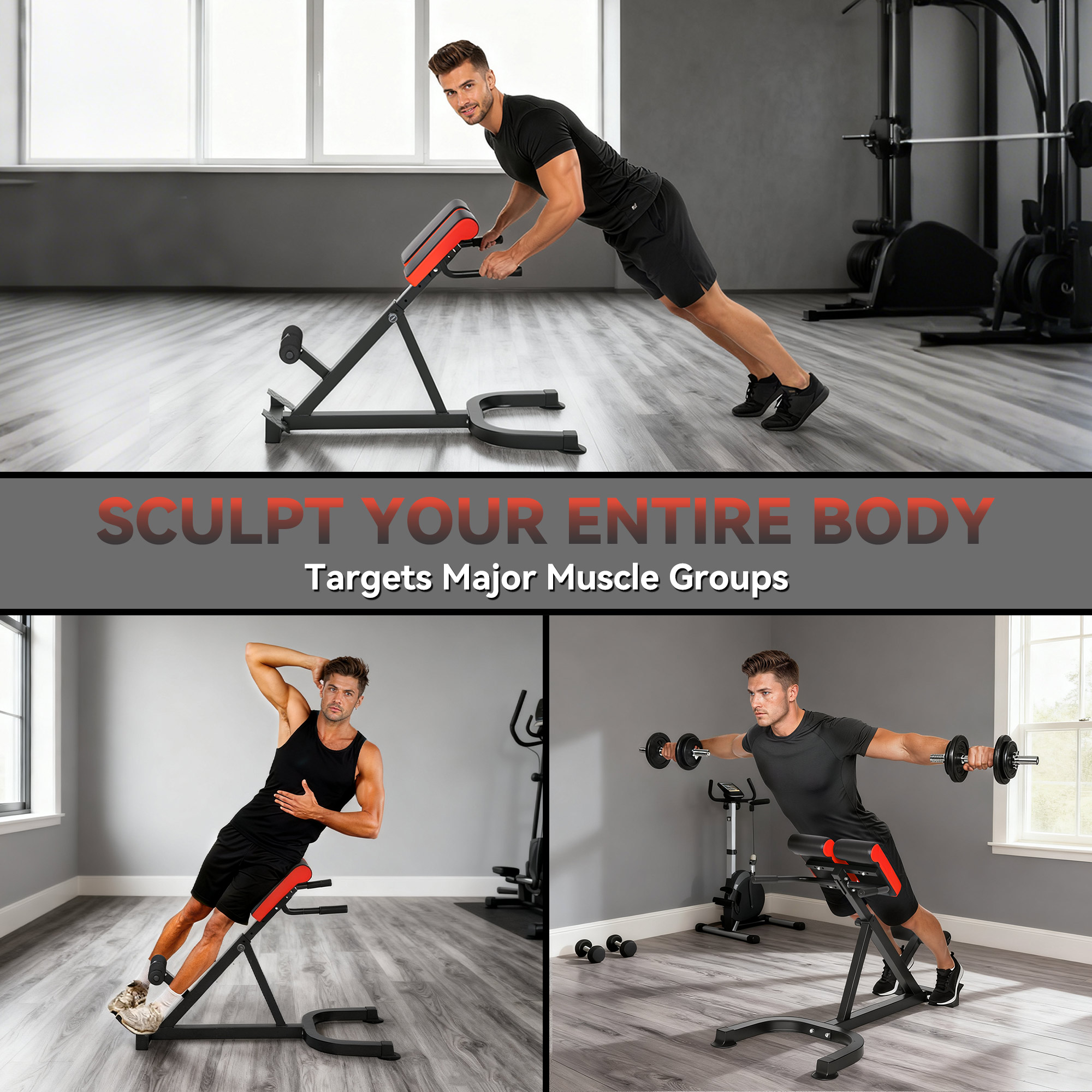 45-Degree Hyperextension Roman Chair, 5-Level Adjustable Back Extension Bench, Heavy-Duty Home Gym Equipment, Red - Image 4