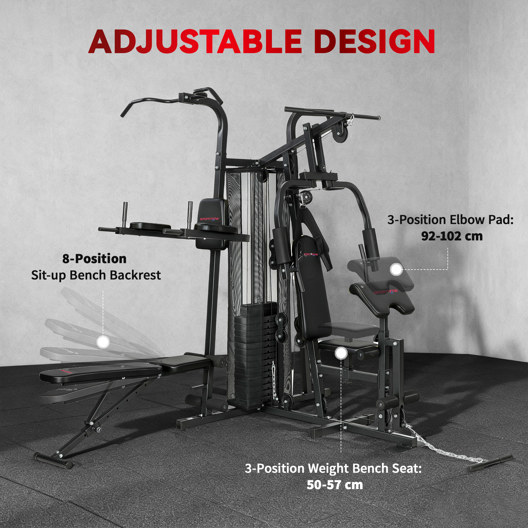 All-in-One Home Gym Machine, Multifunctional Power Cage with 69 kg Weight Stack and Pulley System, Black - Image 5