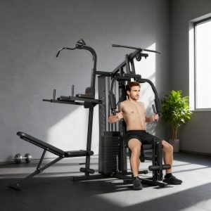 Alternative view of All-in-One Home Gym Machine, Multifunctional Power Cage with 69 kg Weight Stack and Pulley System, Black