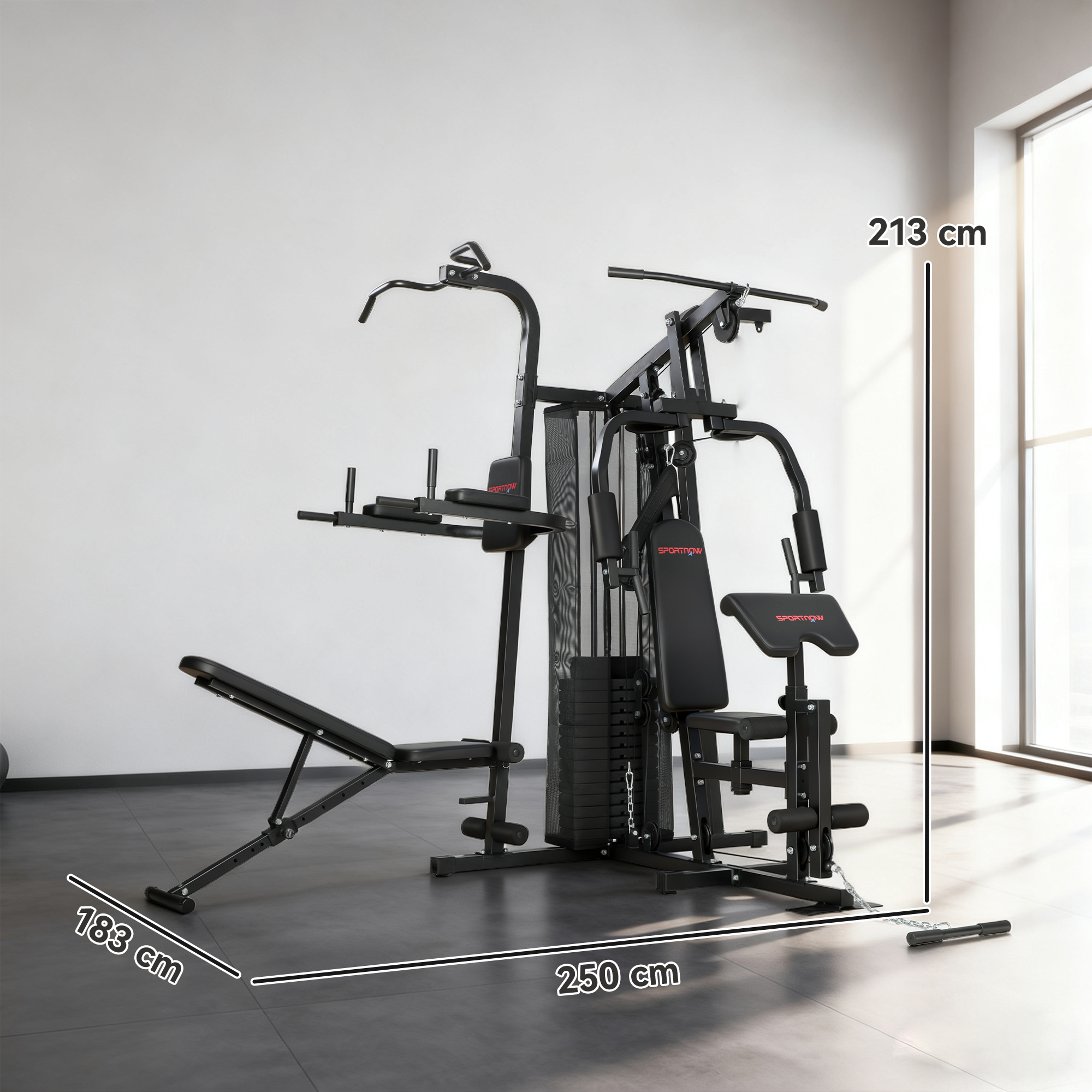 All-in-One Home Gym Machine, Multifunctional Power Cage with 69 kg Weight Stack and Pulley System, Black - Image 3