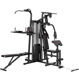 All-in-One Home Gym Machine, Multifunctional Power Cage with 69 kg Weight Stack and Pulley System, Black
