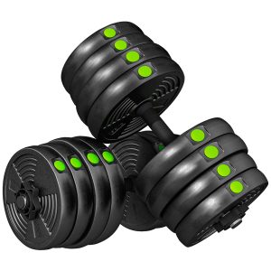 Adjustable Weight Barbell & Dumbbells Set Free Weights Strength Muscle Exercise Home Gym Training, Black and Green