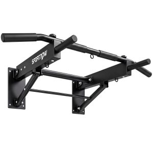 Pull Up Bar Wall Mounted Chin Up Bar with Folding Design, 3 Hooks for Resistance Bands, Supports up to 120 kg, Black