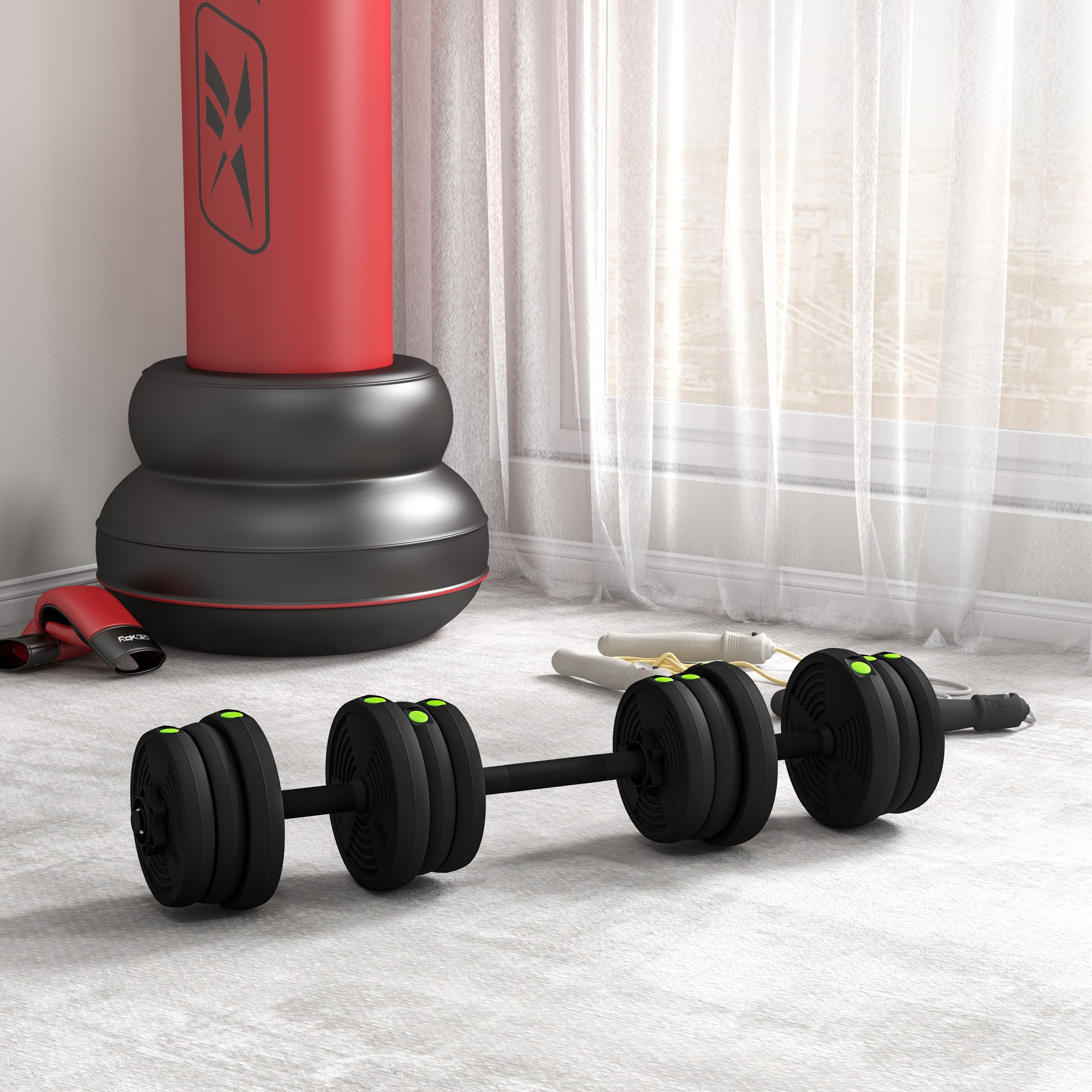 Adjustable Weight Barbell & Dumbbells Set Free Weights Strength Muscle Exercise Home Gym Training, Black and Green - Image 8