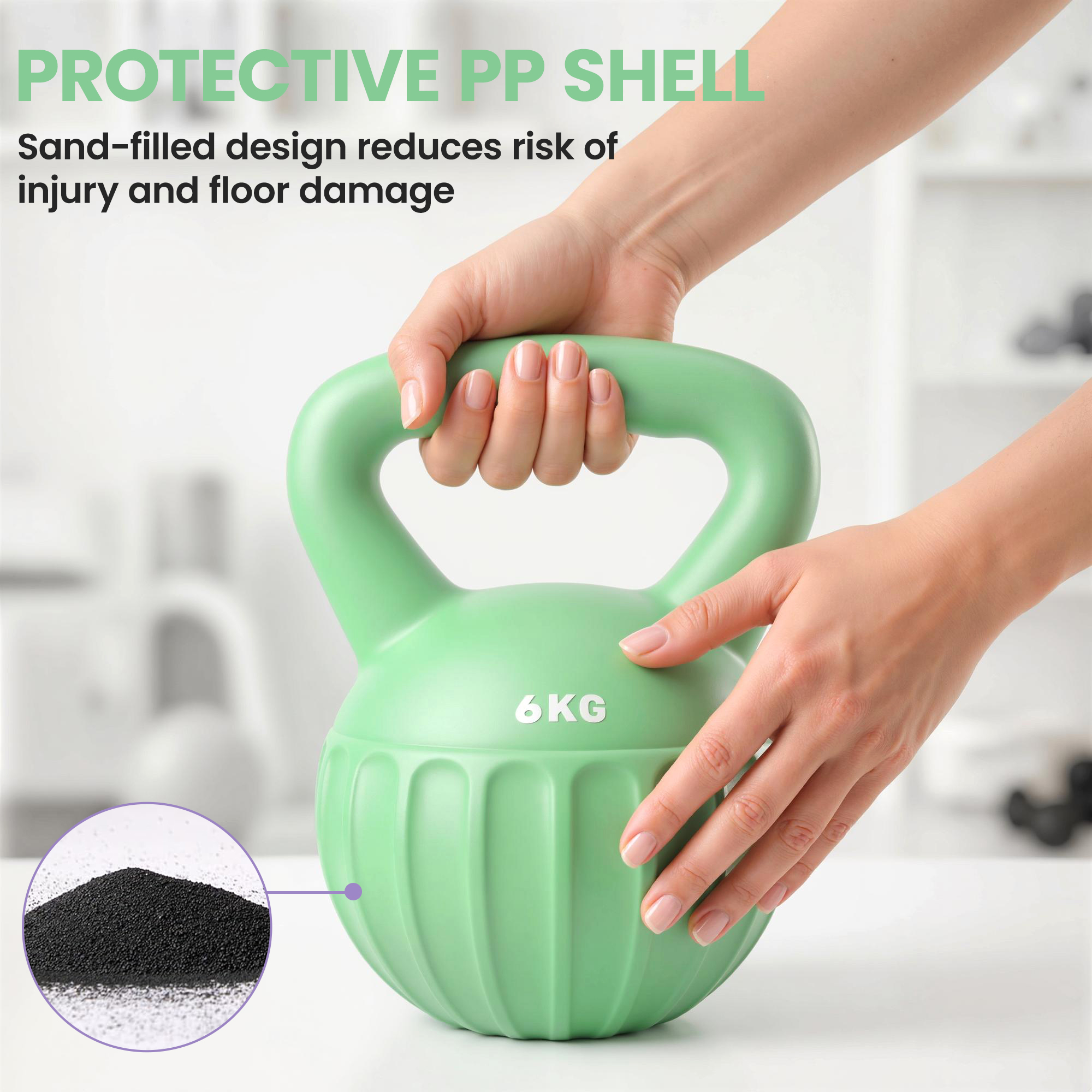Kettlebell for Strength Training Kettle Bell with Non-Slip Handle 6 kg Green - Image 5