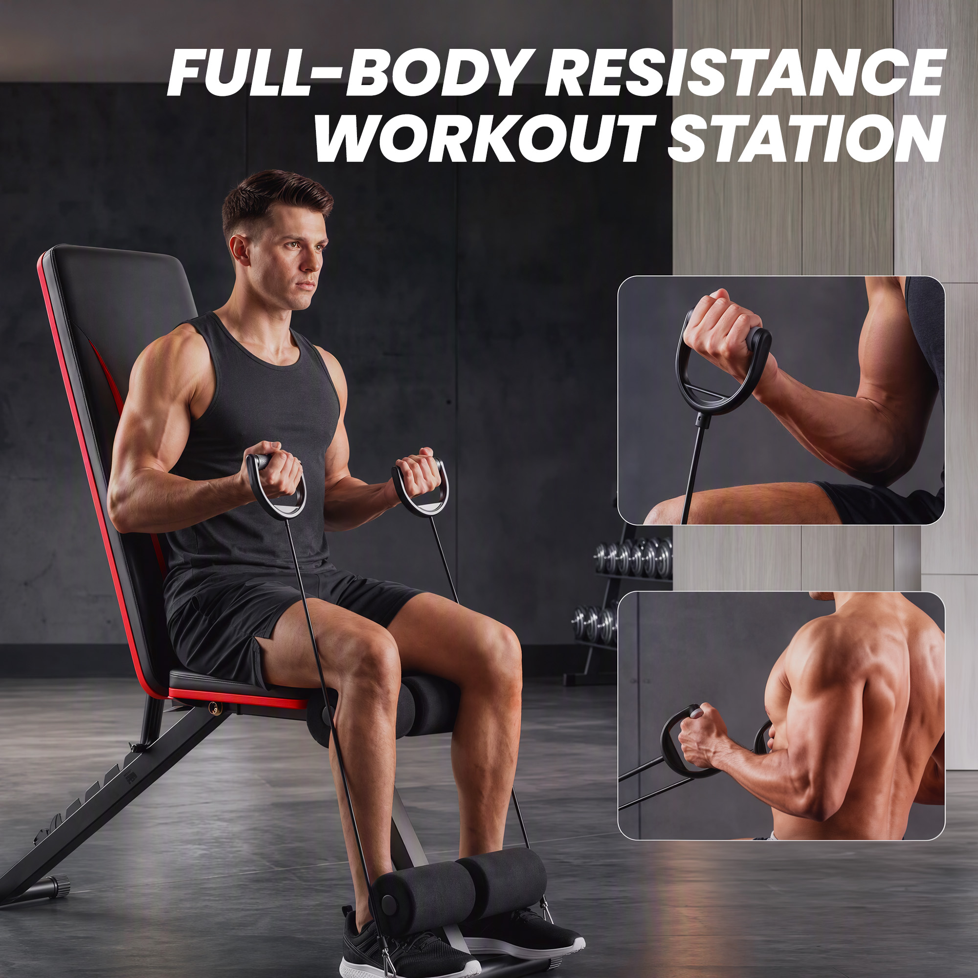 Adjustable Weight Bench for Home Gym, Foldable Incline Decline Bench Press with Resistance Bands, 7-Position Backrest - Image 7