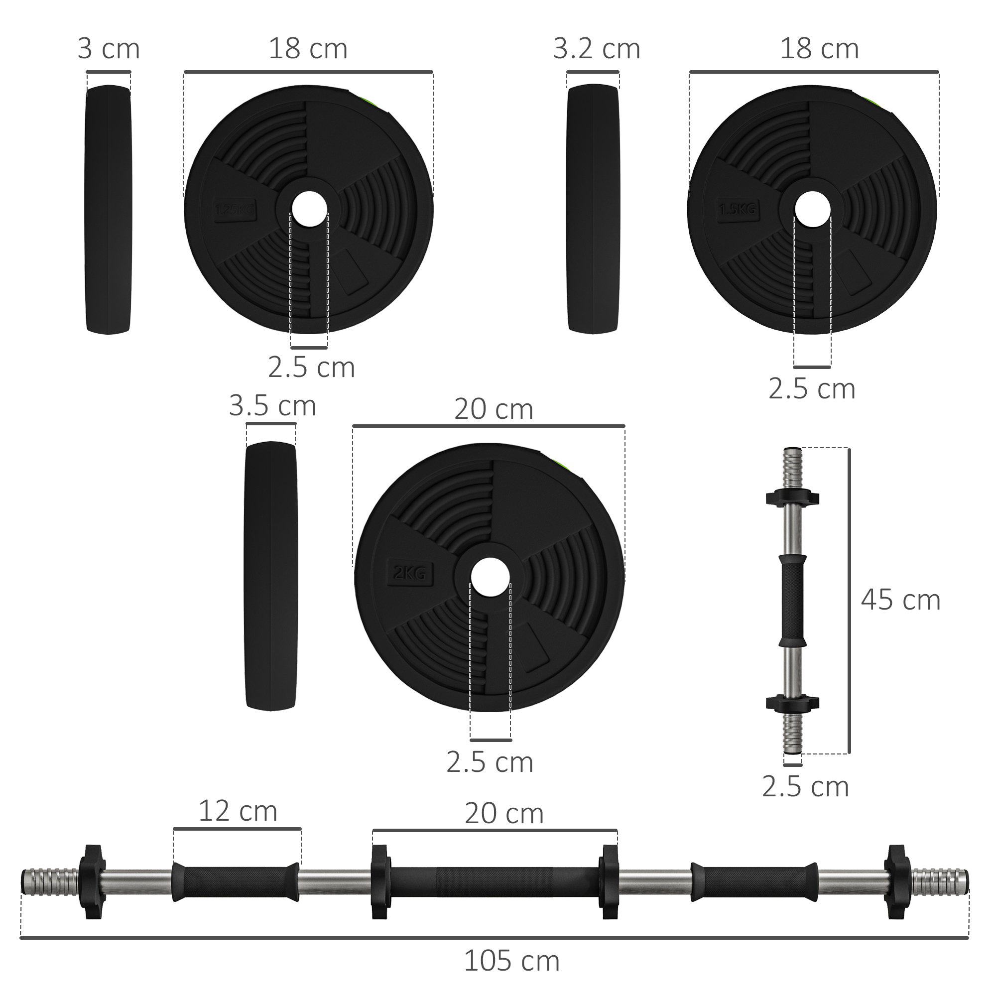 Adjustable Weight Barbell & Dumbbells Set Free Weights Strength Muscle Exercise Home Gym Training, Black and Green - Image 3