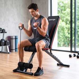 Alternative view of Adjustable Weight Bench for Home Gym, Foldable Incline Decline Bench Press with Resistance Bands, 7-Position Backrest