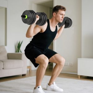 Alternative view of 25 kg 3-in-1 Adjustable Dumbbell & Barbell Set with EZ Bar, Connecting Rod and Non-Slip Grip for Home Gym, Green