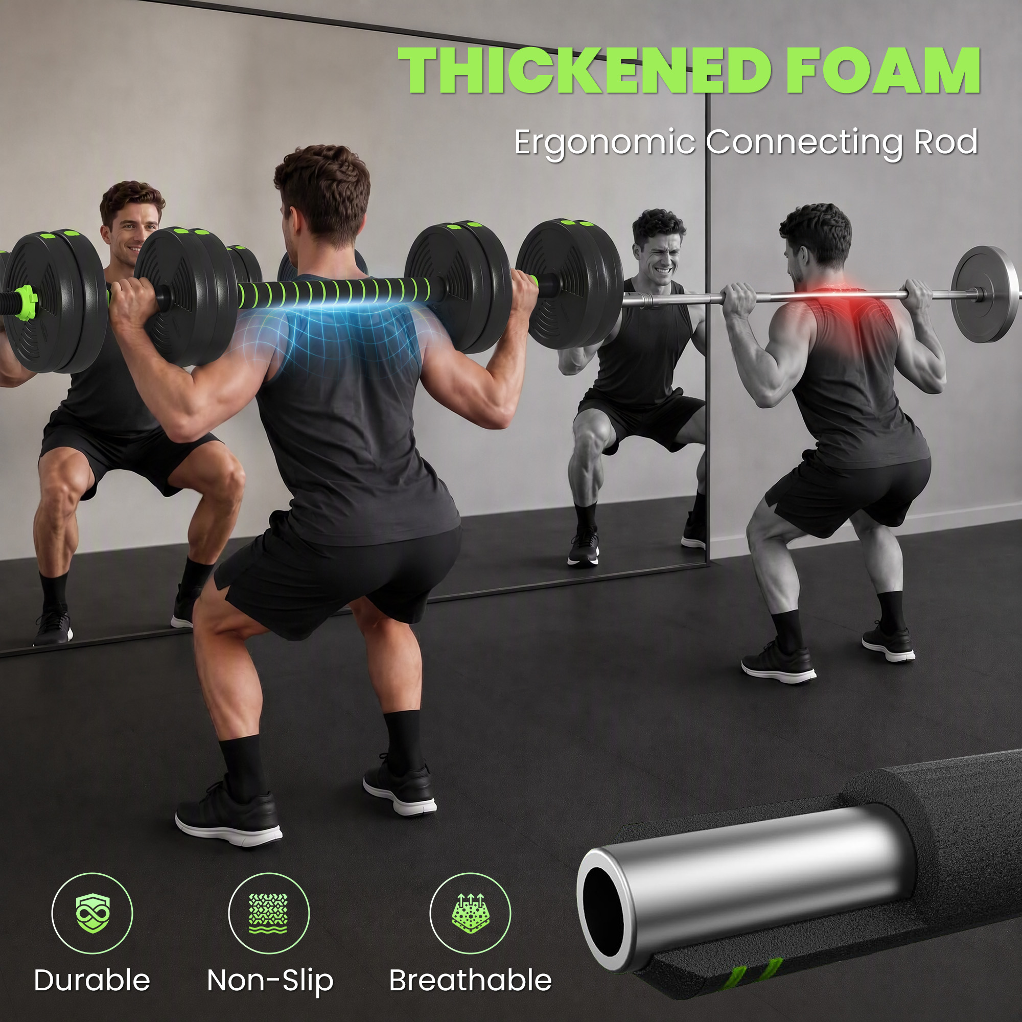 15 kg 3-in-1 Adjustable Dumbbell & Barbell Set with EZ Bar, Connecting Rod and Non-Slip Grip for Home Gym, Green - Image 6