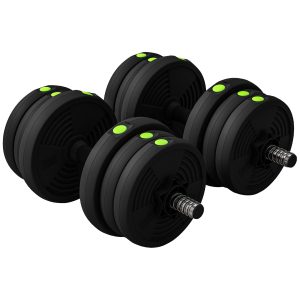 Adjustable Weight Barbell & Dumbbells Set Free Weights Strength Muscle Exercise Home Gym Training, Black and Green