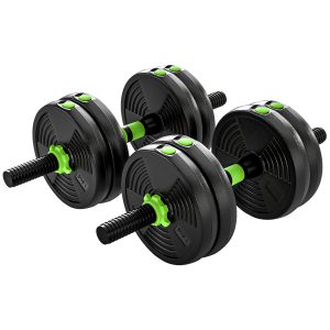 15 kg 3-in-1 Adjustable Dumbbell & Barbell Set with EZ Bar, Connecting Rod and Non-Slip Grip for Home Gym, Green