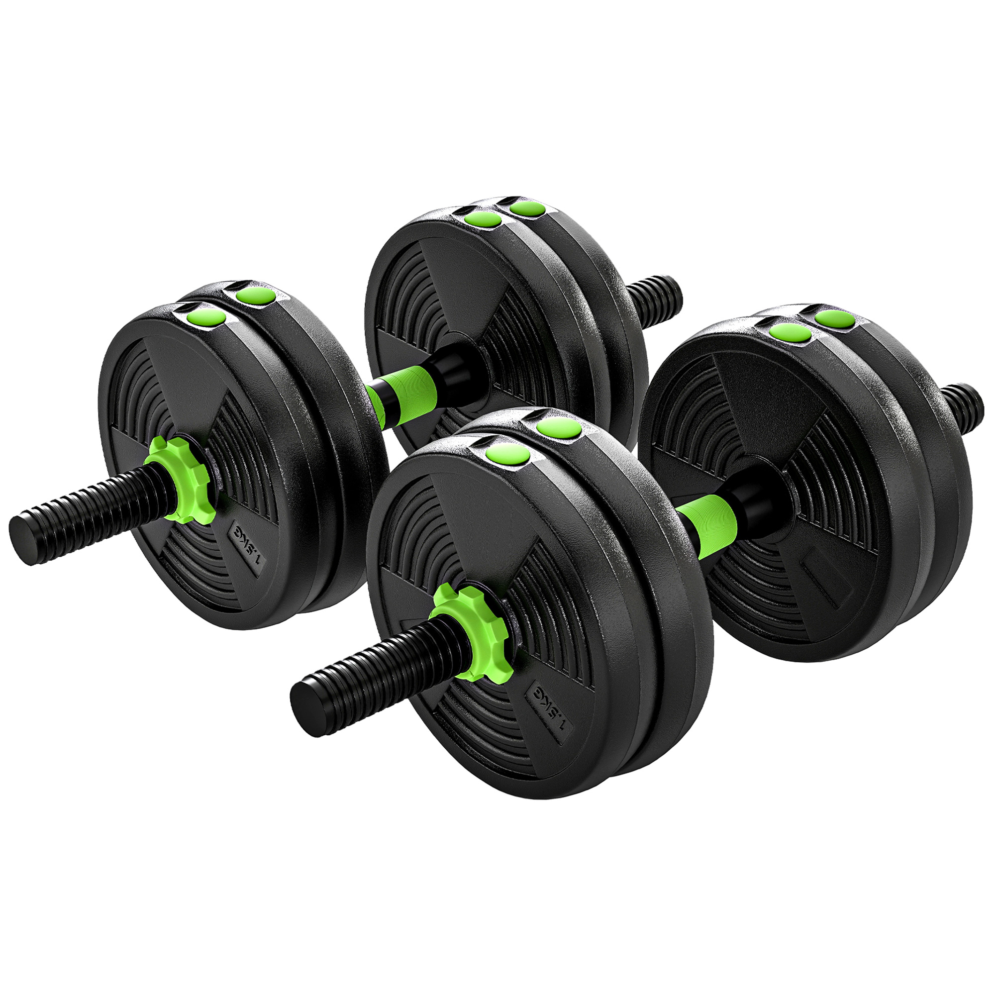 15 kg 3-in-1 Adjustable Dumbbell & Barbell Set with EZ Bar, Connecting Rod and Non-Slip Grip for Home Gym, Green