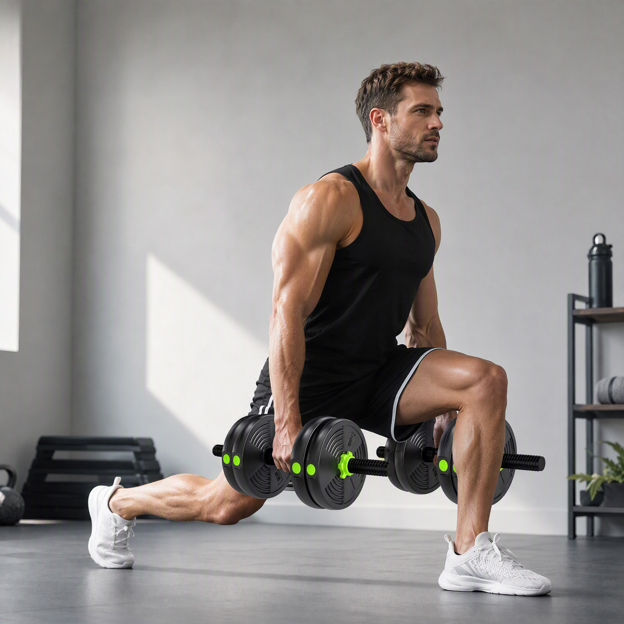 15 kg 3-in-1 Adjustable Dumbbell & Barbell Set with EZ Bar, Connecting Rod and Non-Slip Grip for Home Gym, Green - Image 8