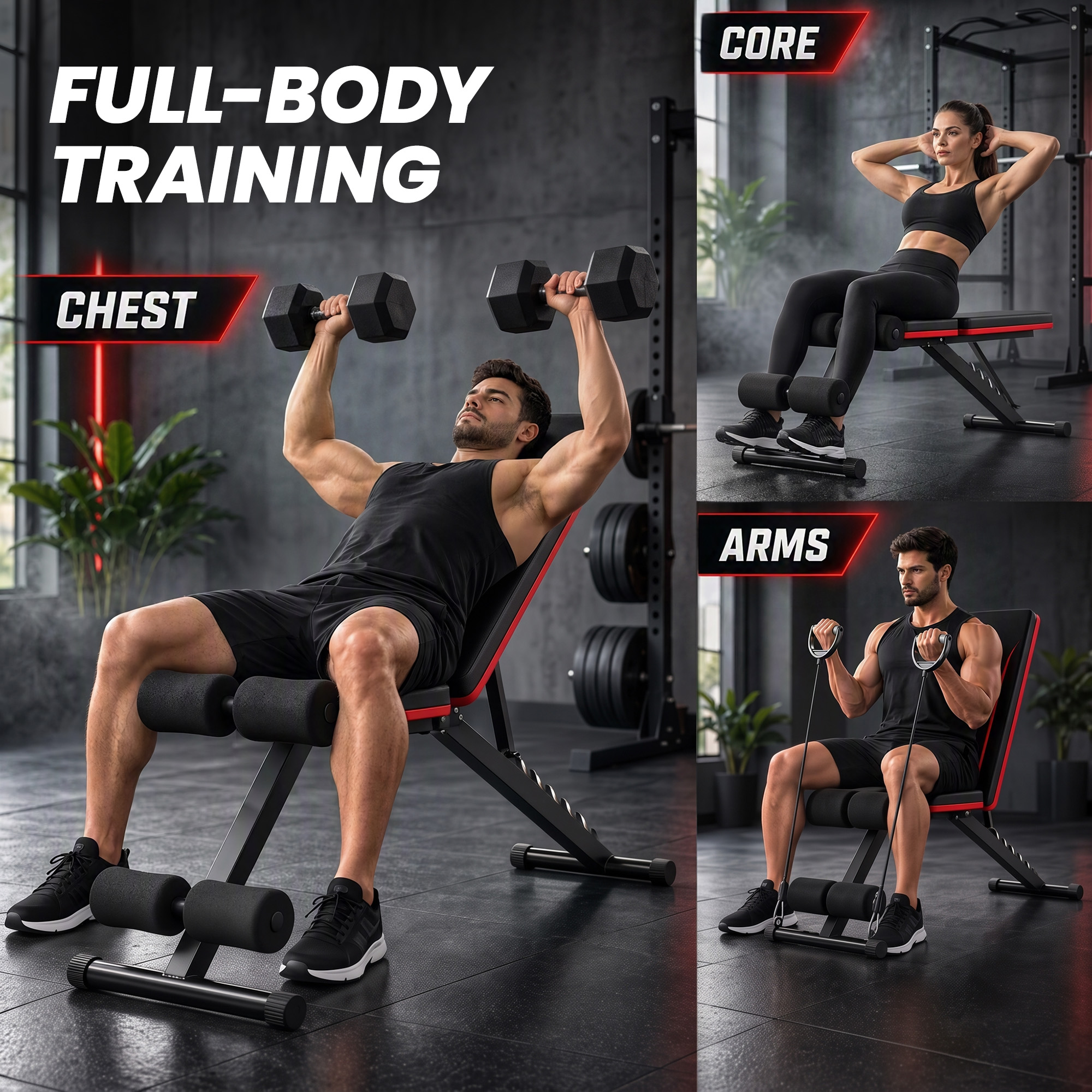 Adjustable Weight Bench for Home Gym, Foldable Incline Decline Bench Press with Resistance Bands, 7-Position Backrest - Image 4