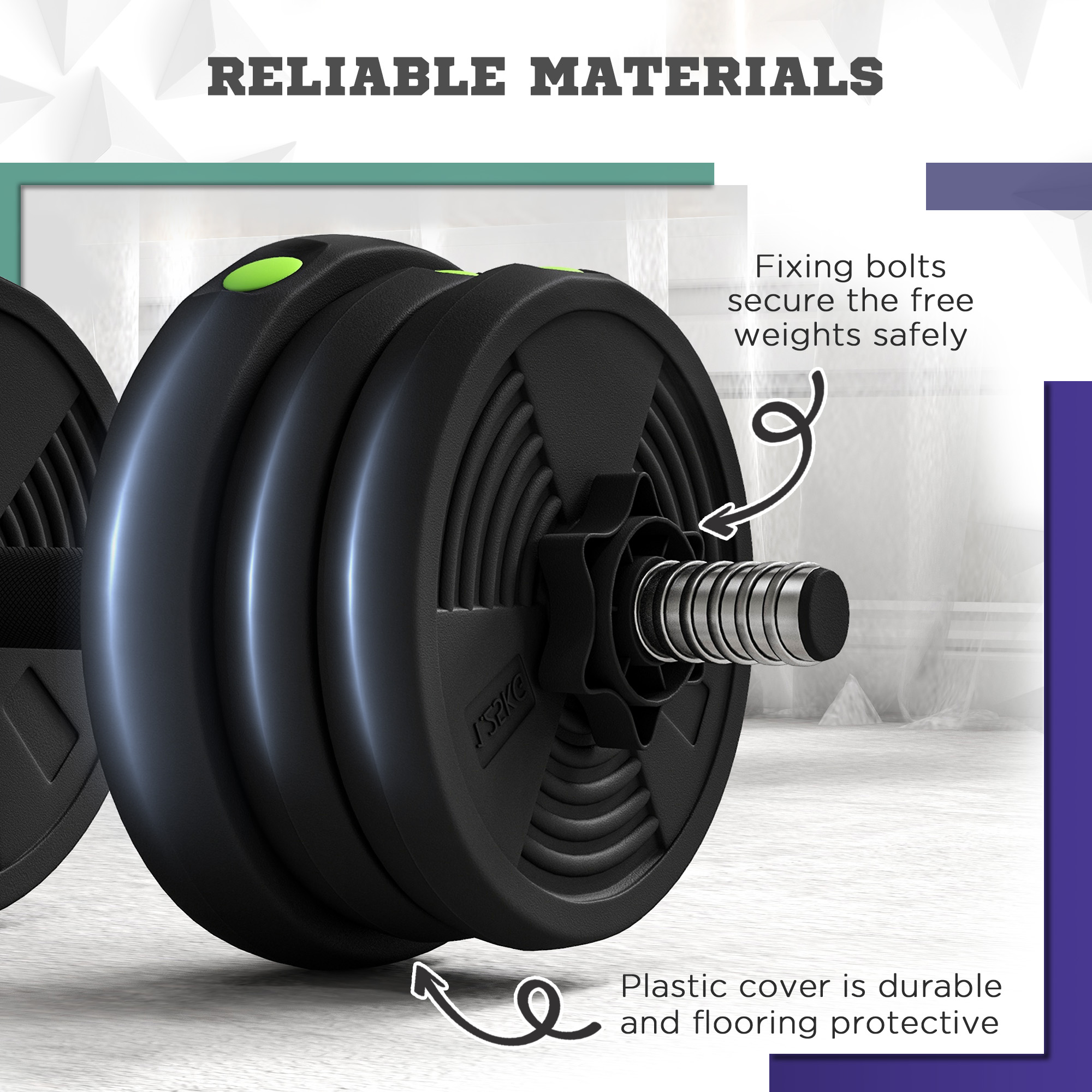 Adjustable Weight Barbell & Dumbbells Set Free Weights Strength Muscle Exercise Home Gym Training, Black and Green - Image 7