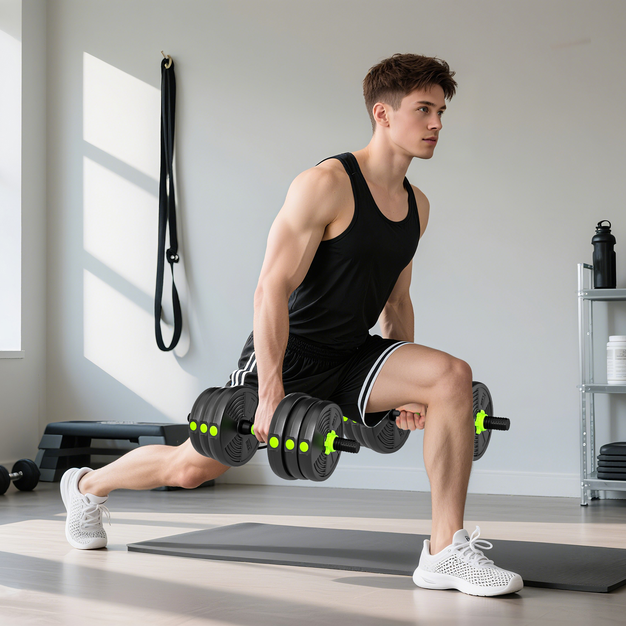 20 kg 3-in-1 Adjustable Dumbbell & Barbell Set with EZ Bar, Connecting Rod and Non-Slip Grip for Home Gym, Green - Image 8