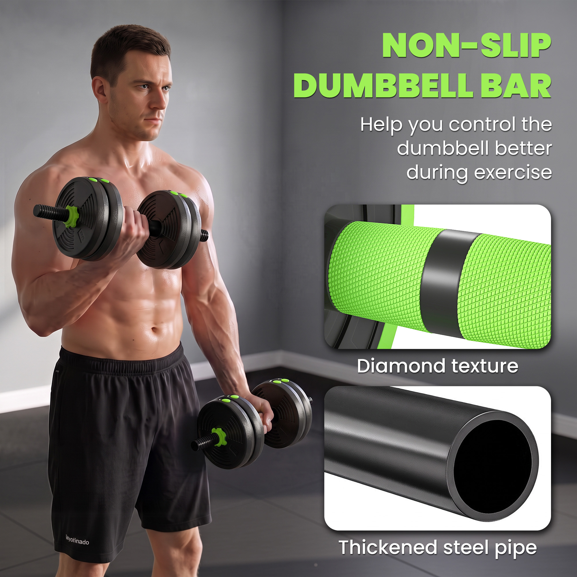 15 kg 3-in-1 Adjustable Dumbbell & Barbell Set with EZ Bar, Connecting Rod and Non-Slip Grip for Home Gym, Green - Image 7