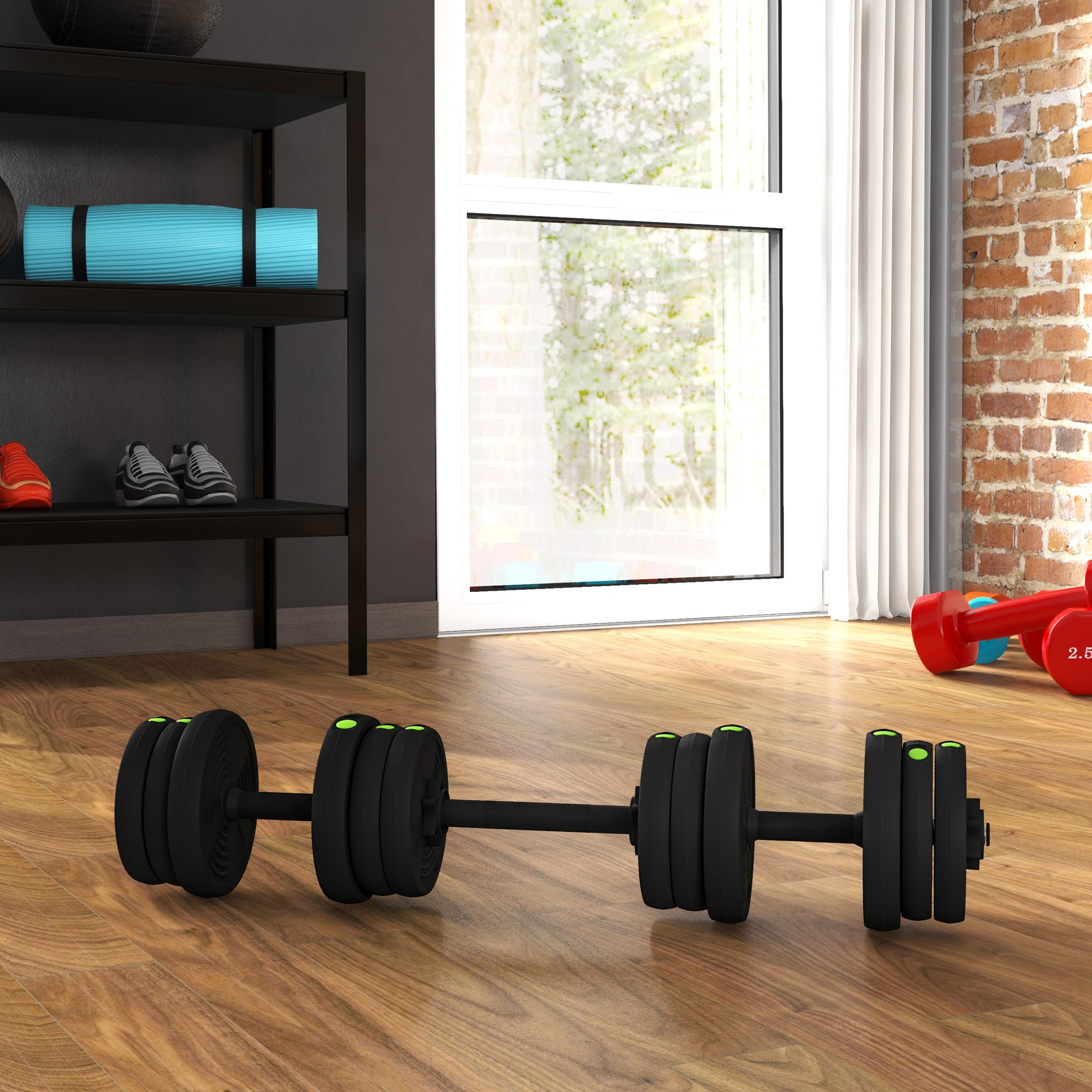 Adjustable Weight Barbell & Dumbbells Set Free Weights Strength Muscle Exercise Home Gym Training, Black and Green - Image 2