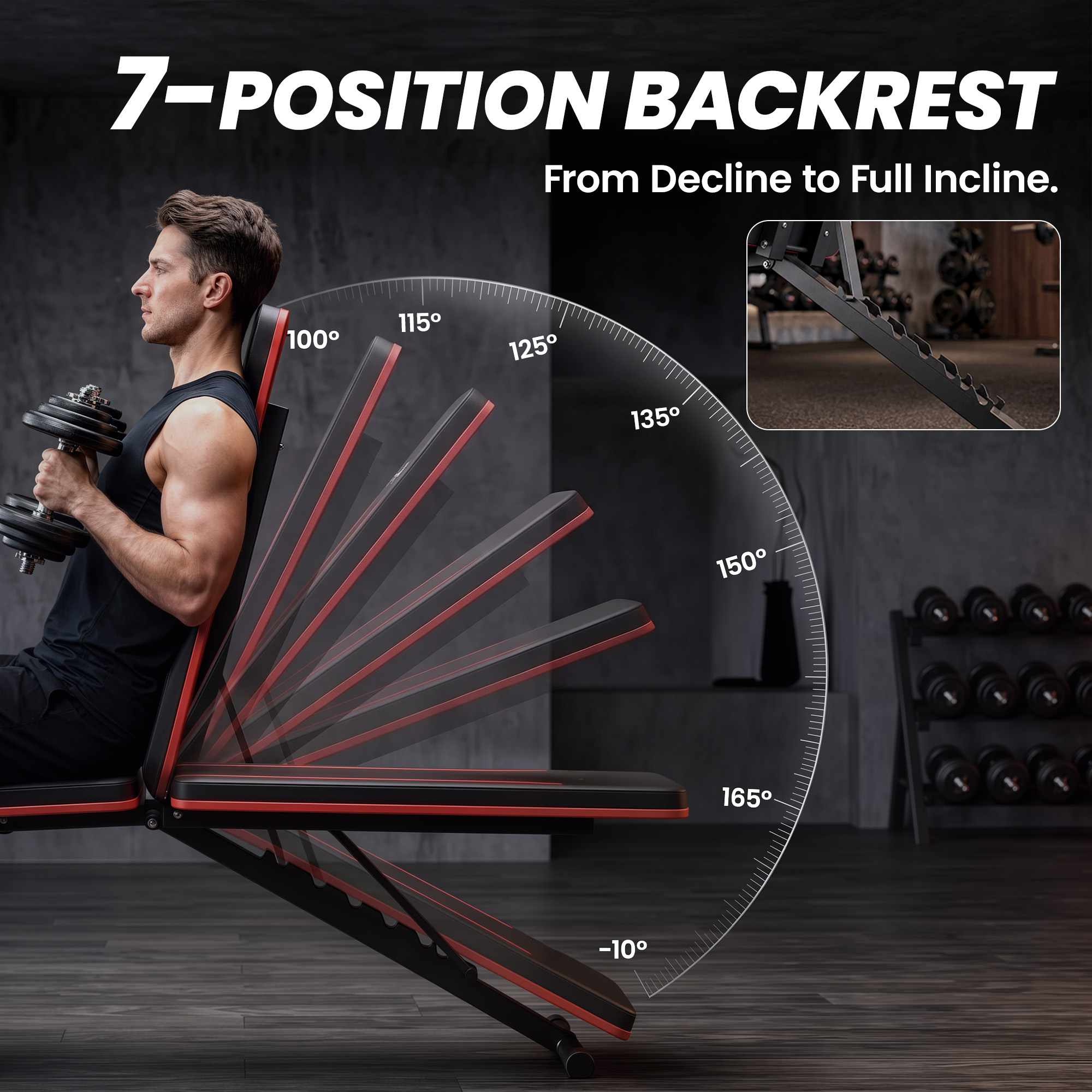 Adjustable Weight Bench for Home Gym, Foldable Incline Decline Bench Press with Resistance Bands, 7-Position Backrest - Image 5