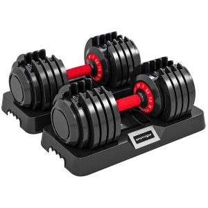 24kg Adjustable Dumbbell Set of 2, 10-in-1 Dumbbell Weights with Quick-Dial System, Safety Lock, Non-Slip Grip, Storage Tray, Space-Saving Free Weights for Home Gym Strength Training
