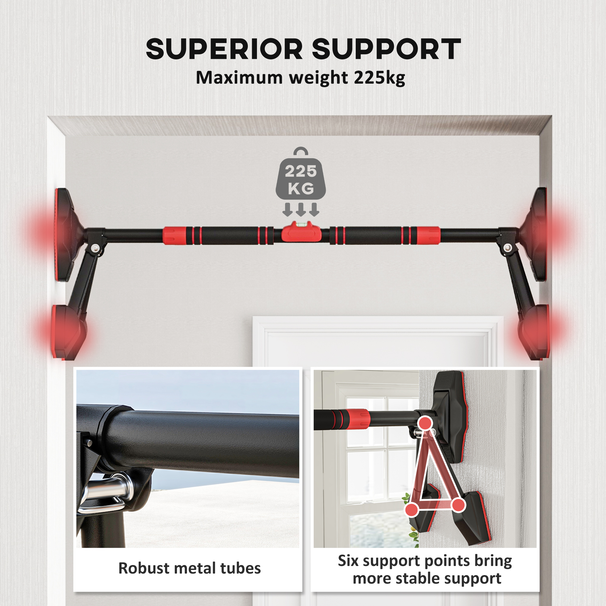 Pull up Bar Doorway 79-100cm, No Screw Chin up Bar 225kg Capacity, with Level Gauge, Triangle Support, for Home Workout - Image 6
