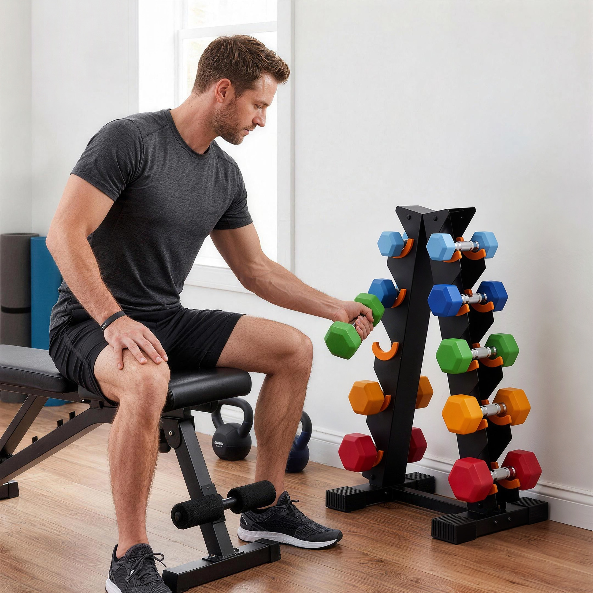 5-Tier Dumbbell Rack, A-Frame Weight Stand with Protective Washers, Non-Slip Feet, Space-Saving Storage for Home Gym - Image 2