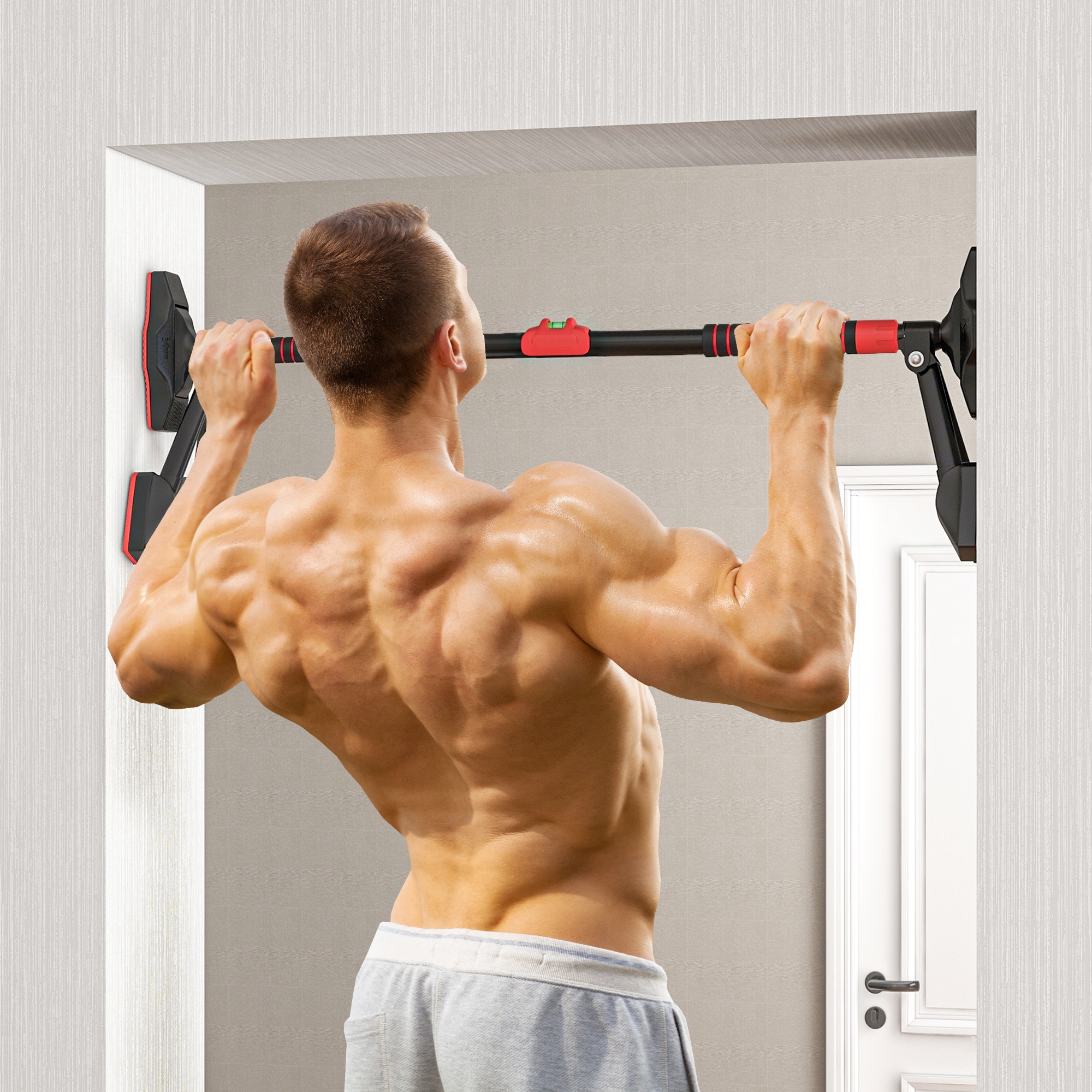 Pull up Bar Doorway 79-100cm, No Screw Chin up Bar 225kg Capacity, with Level Gauge, Triangle Support, for Home Workout - Image 2
