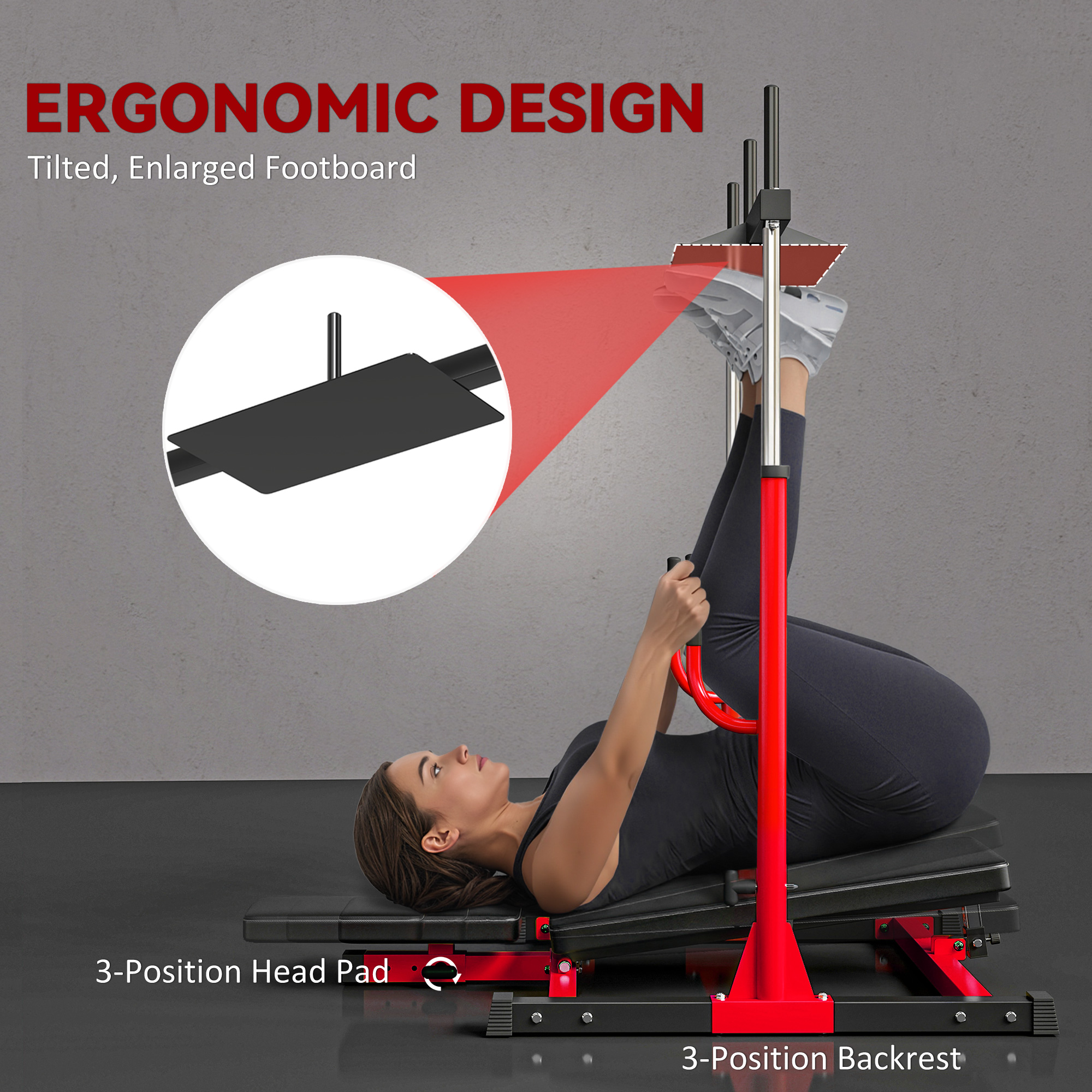 Vertical Leg Press Machine with Adjustable Leg, Back and Head Positions, 1" Standard Plate Compatible, Red - Image 6