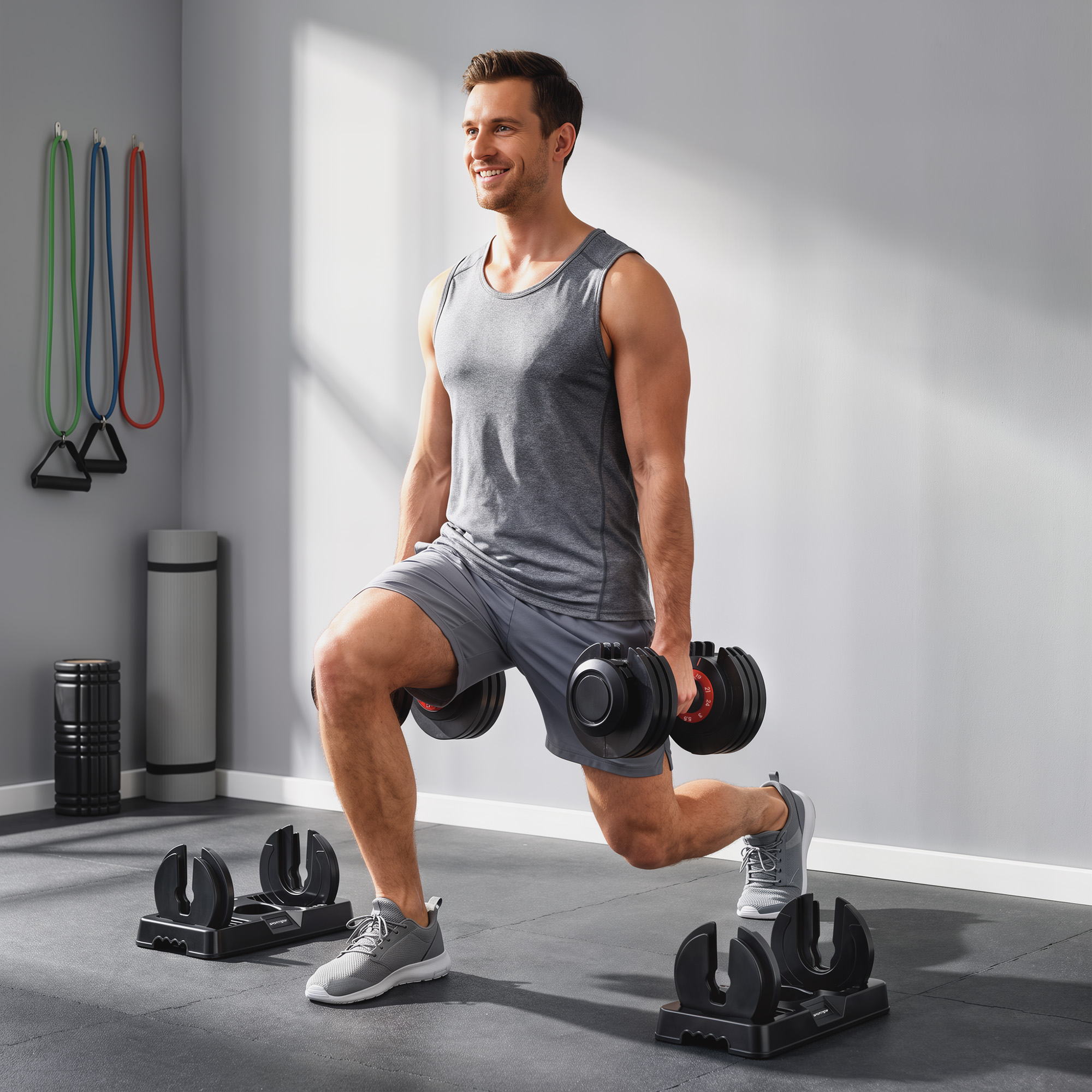 24kg Adjustable Dumbbell Set of 2, 10-in-1 Dumbbell Weights with Quick-Dial System, Safety Lock, Non-Slip Grip, Storage Tray, Space-Saving Free Weights for Home Gym Strength Training - Image 2