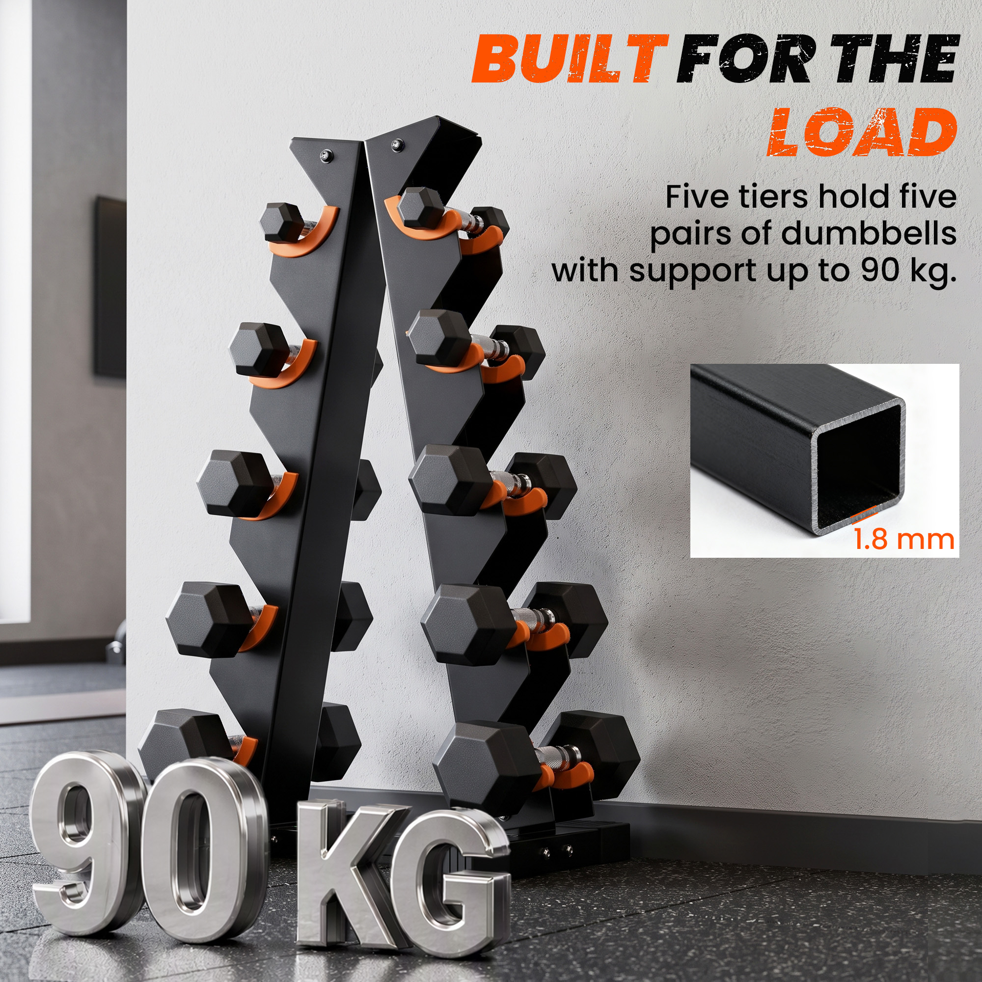 5-Tier Dumbbell Rack, A-Frame Weight Stand with Protective Washers, Non-Slip Feet, Space-Saving Storage for Home Gym - Image 4