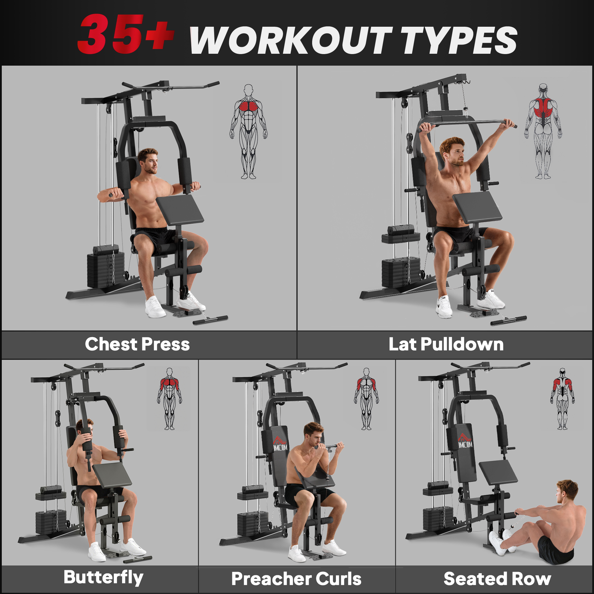 Multi Gym Equipment, 45KG Weight Stack, Chest Press, Butterfly Press & Leg Developer for Strength Training - Image 4