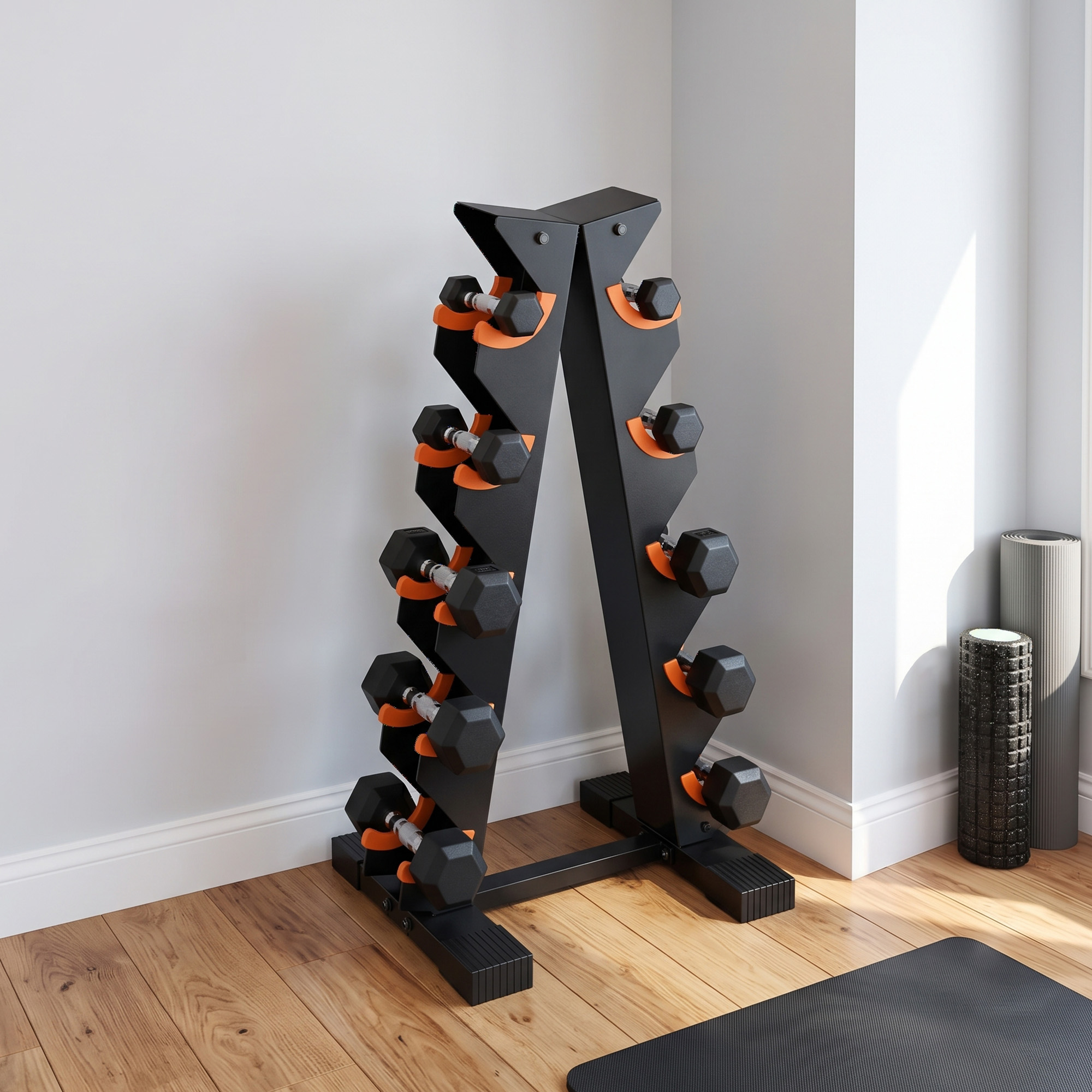 5-Tier Dumbbell Rack, A-Frame Weight Stand with Protective Washers, Non-Slip Feet, Space-Saving Storage for Home Gym - Image 8