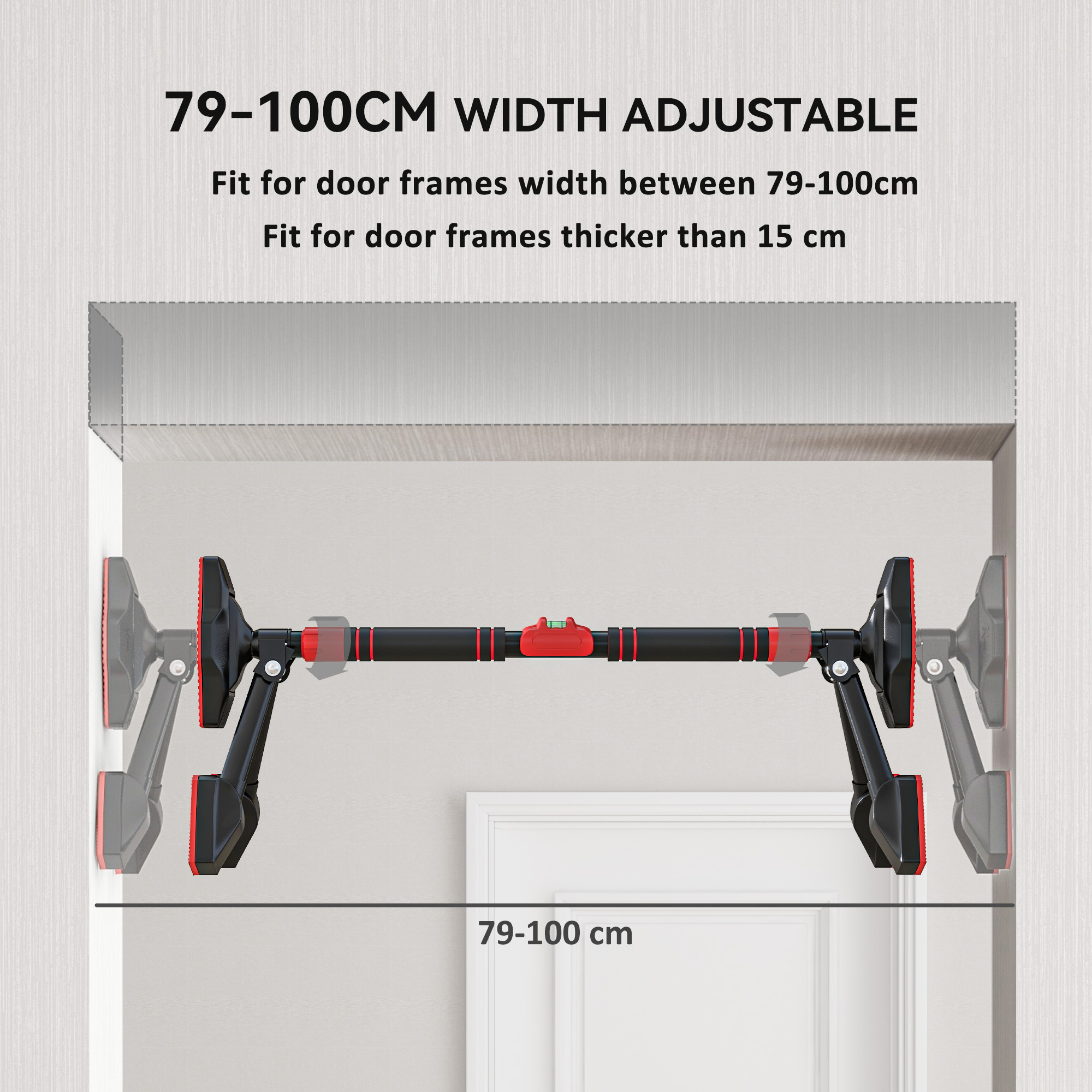 Pull up Bar Doorway 79-100cm, No Screw Chin up Bar 225kg Capacity, with Level Gauge, Triangle Support, for Home Workout - Image 4