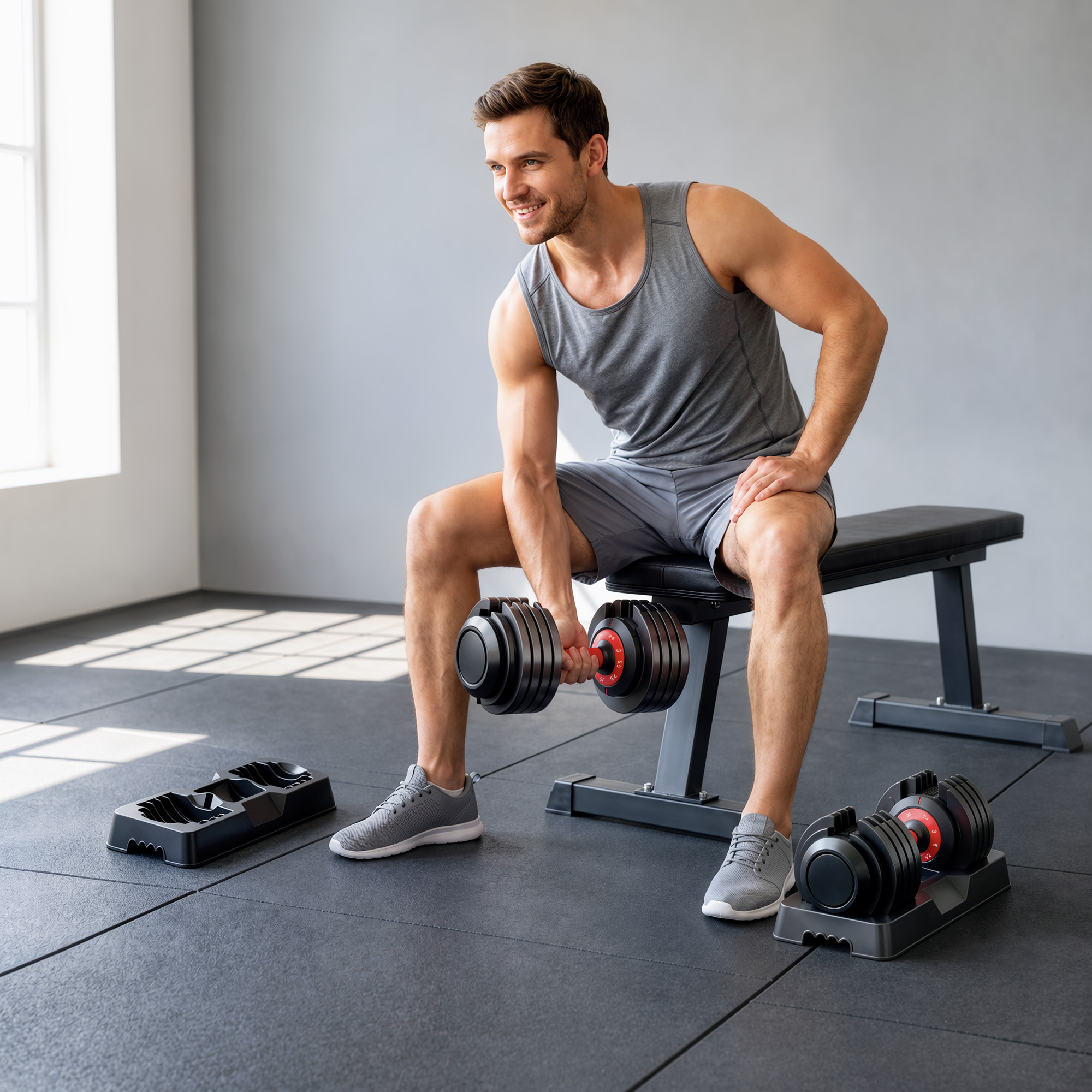 24kg Adjustable Dumbbell Set of 2, 10-in-1 Dumbbell Weights with Quick-Dial System, Safety Lock, Non-Slip Grip, Storage Tray, Space-Saving Free Weights for Home Gym Strength Training - Image 9