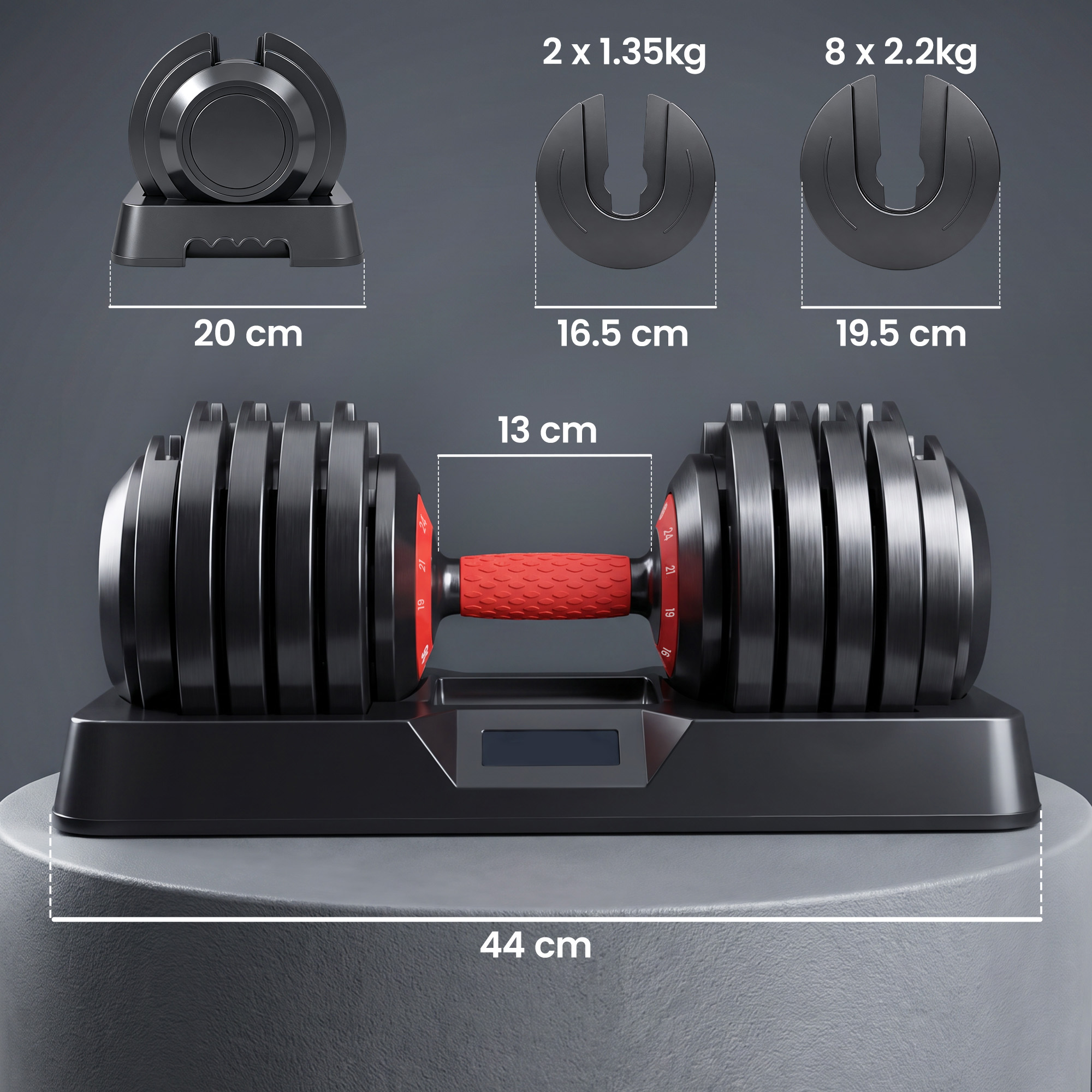 24kg Adjustable Dumbbell Set of 2, 10-in-1 Dumbbell Weights with Quick-Dial System, Safety Lock, Non-Slip Grip, Storage Tray, Space-Saving Free Weights for Home Gym Strength Training - Image 3