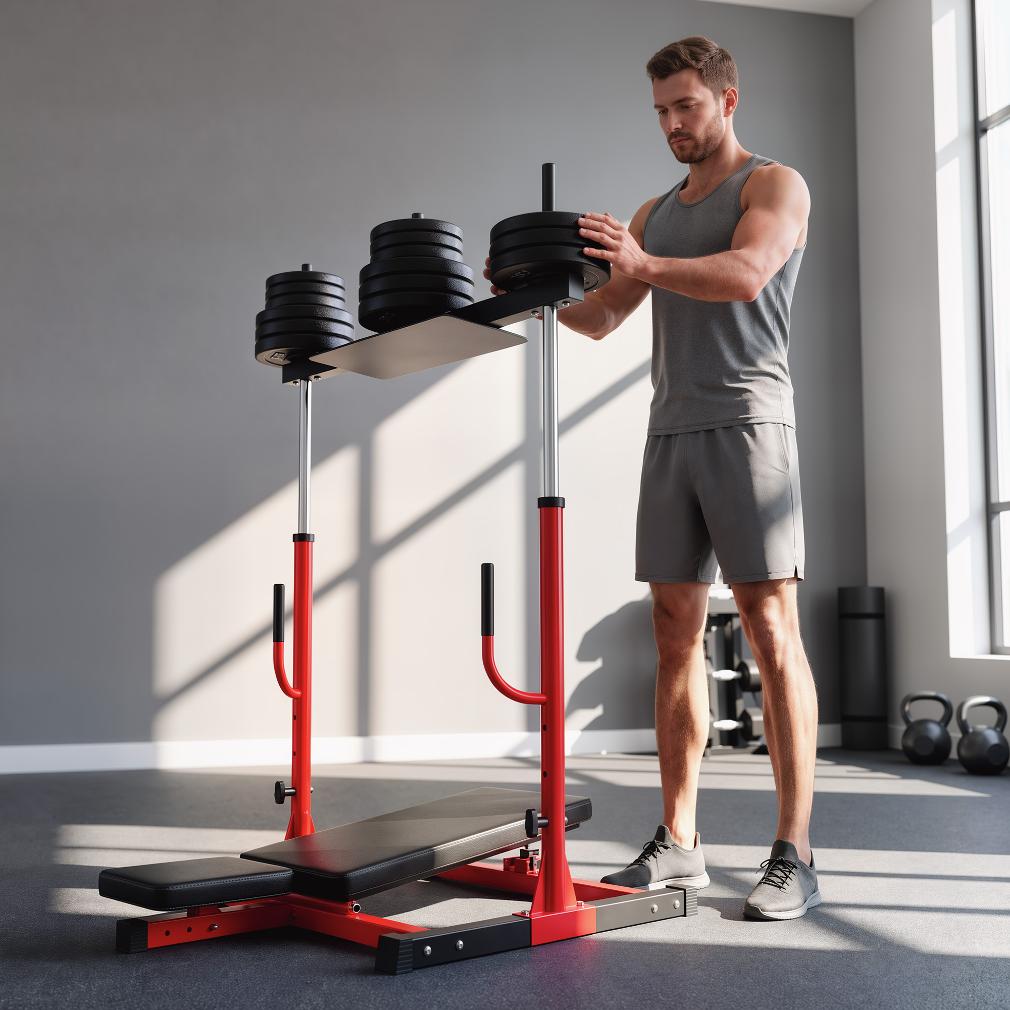 Vertical Leg Press Machine with Adjustable Leg, Back and Head Positions, 1" Standard Plate Compatible, Red - Image 8